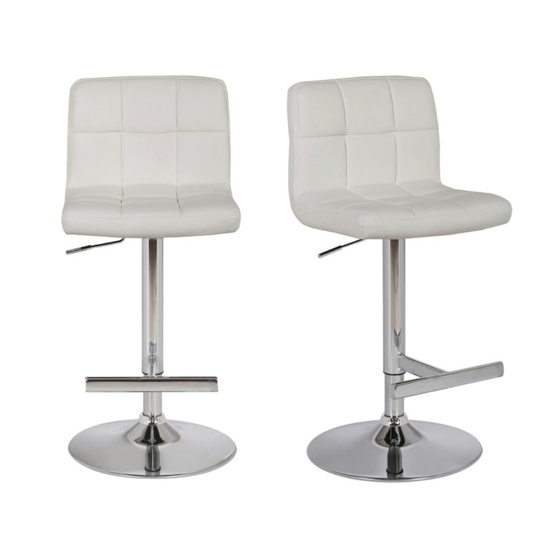 Lamboro White Allegro Kitchen Bar Stools Pair Adjustable Swivel Gas Lift, Chrome Base, For Breakfast Bar Or Kitchen