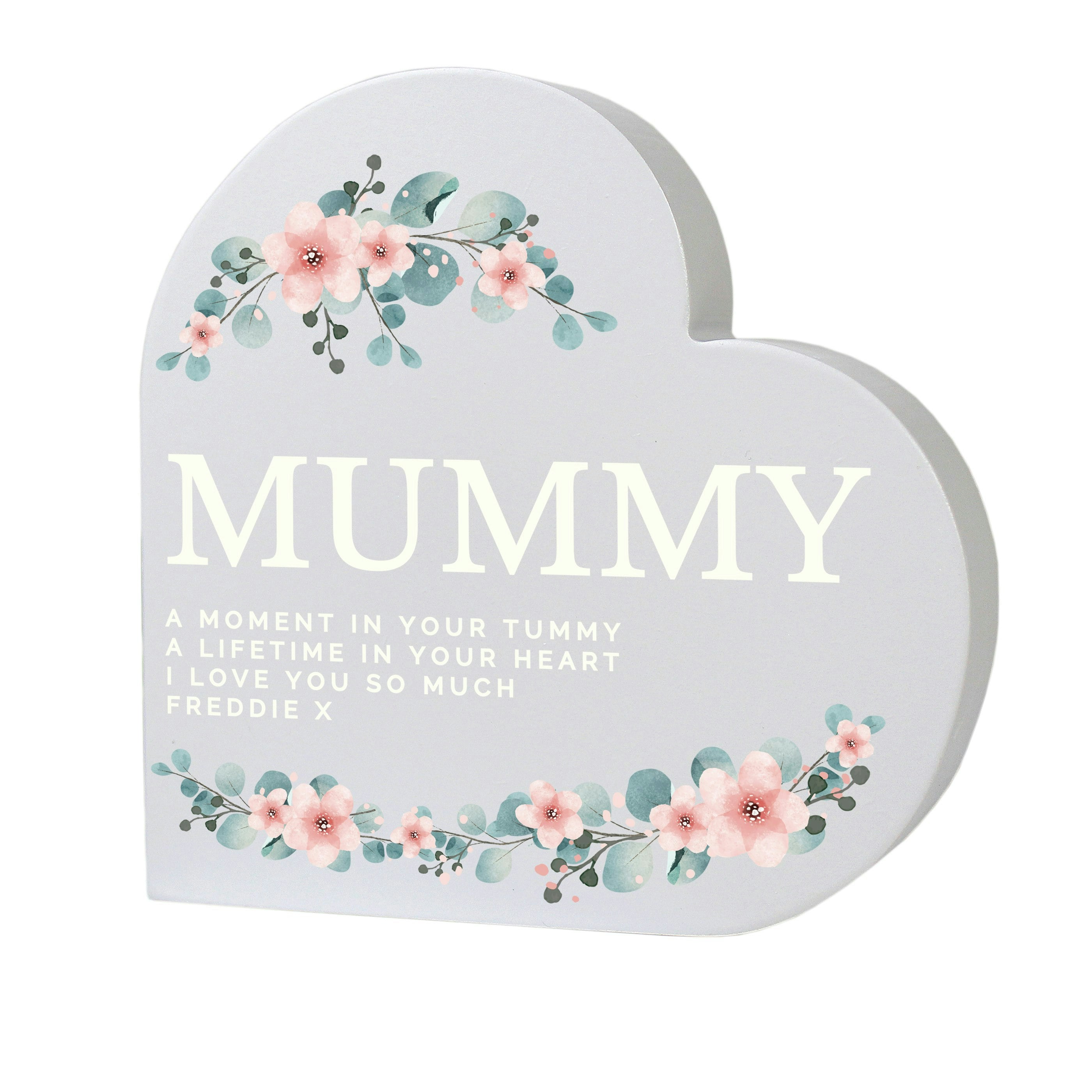Personalised Memento Company Grey Personalised Floral Free Standing Heart Ornament