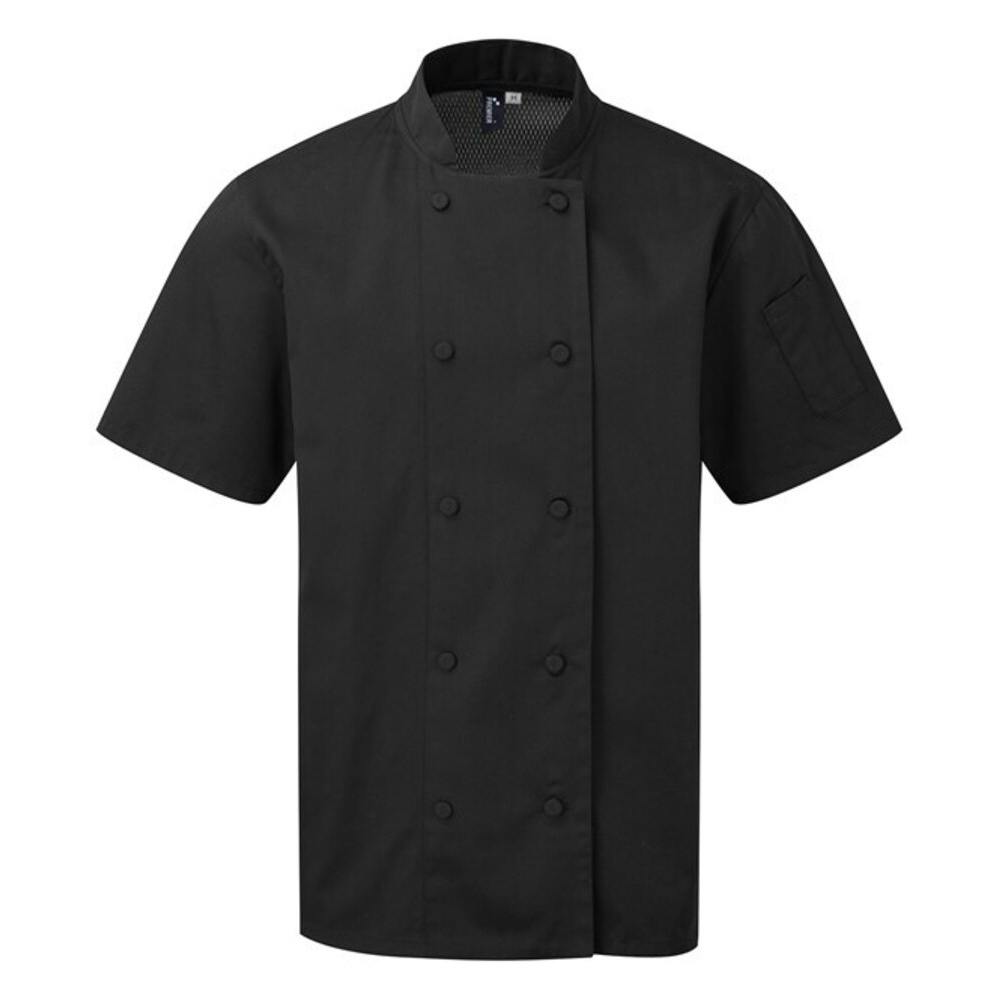Premier Men's Black Coolchecker Short-Sleeved Chef Jacket - 4XL