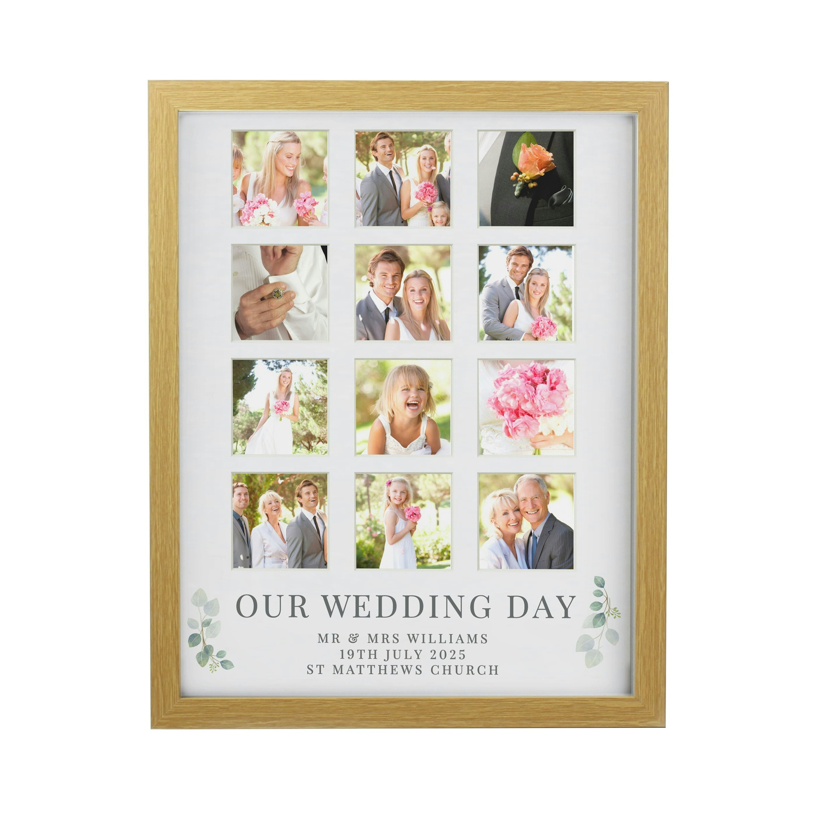 Rackhams Personalised Wedding Oak Multi Photo Frame