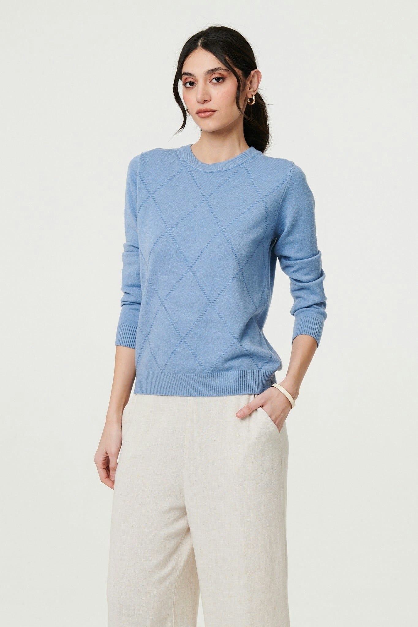 Izabel London Blue Slim Fit Textured Knit Jumper - 16