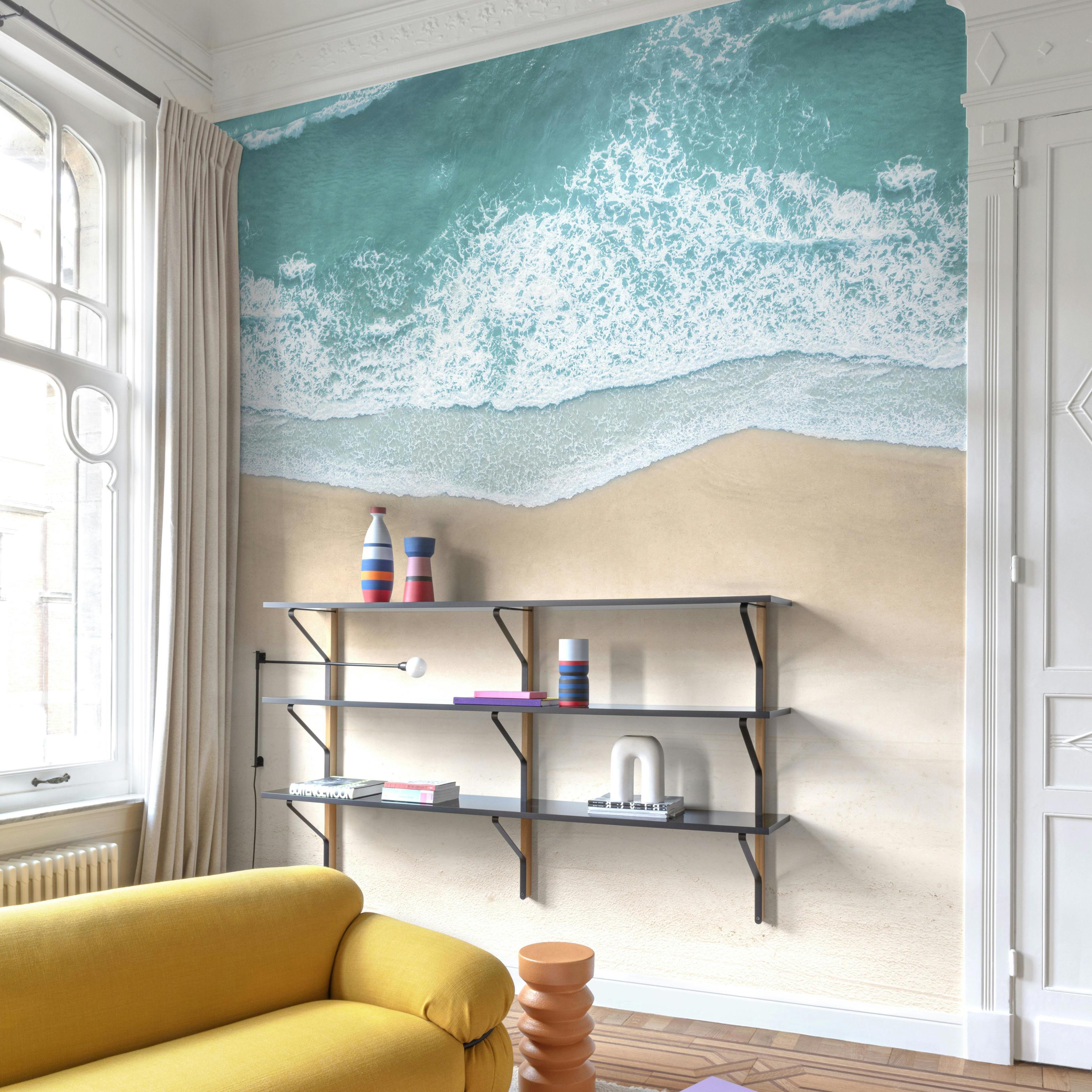 Grandeco Blue/Light Seaside Beach Waves 3 Panel Repeatable Textured Mural, 1.59 X 2.8M