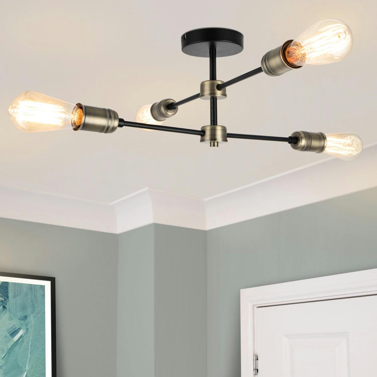 Rackhams Light Linton 4 Brass Adjustable Ceiling - Antique Brass