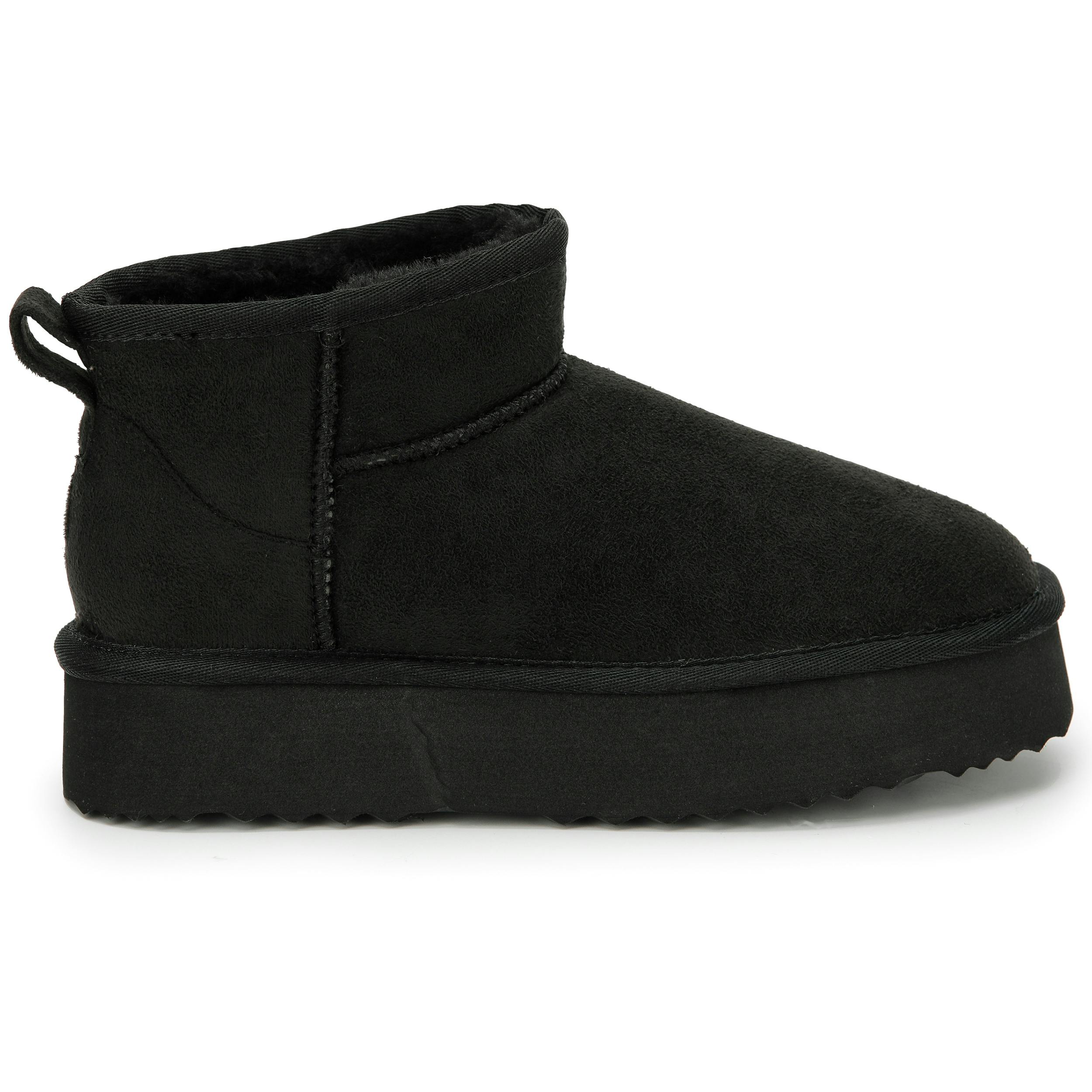 Viva Women's Black Faux Fur Lined Platform Boot Slippers Memory Foam Rubber Sole - 8