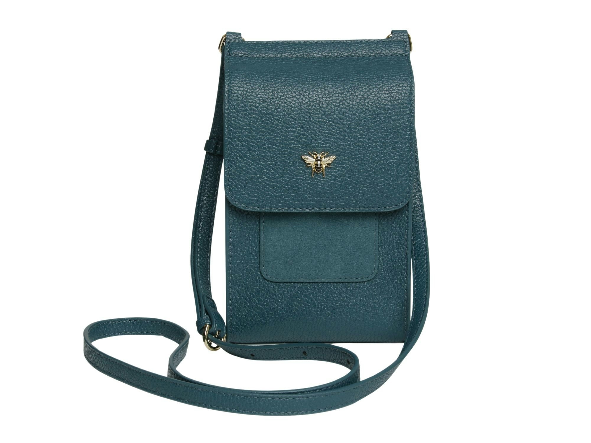 Alice Wheeler Light/Gold Mini Bloomsbury Bee Crossbody Phone Bag - Teal