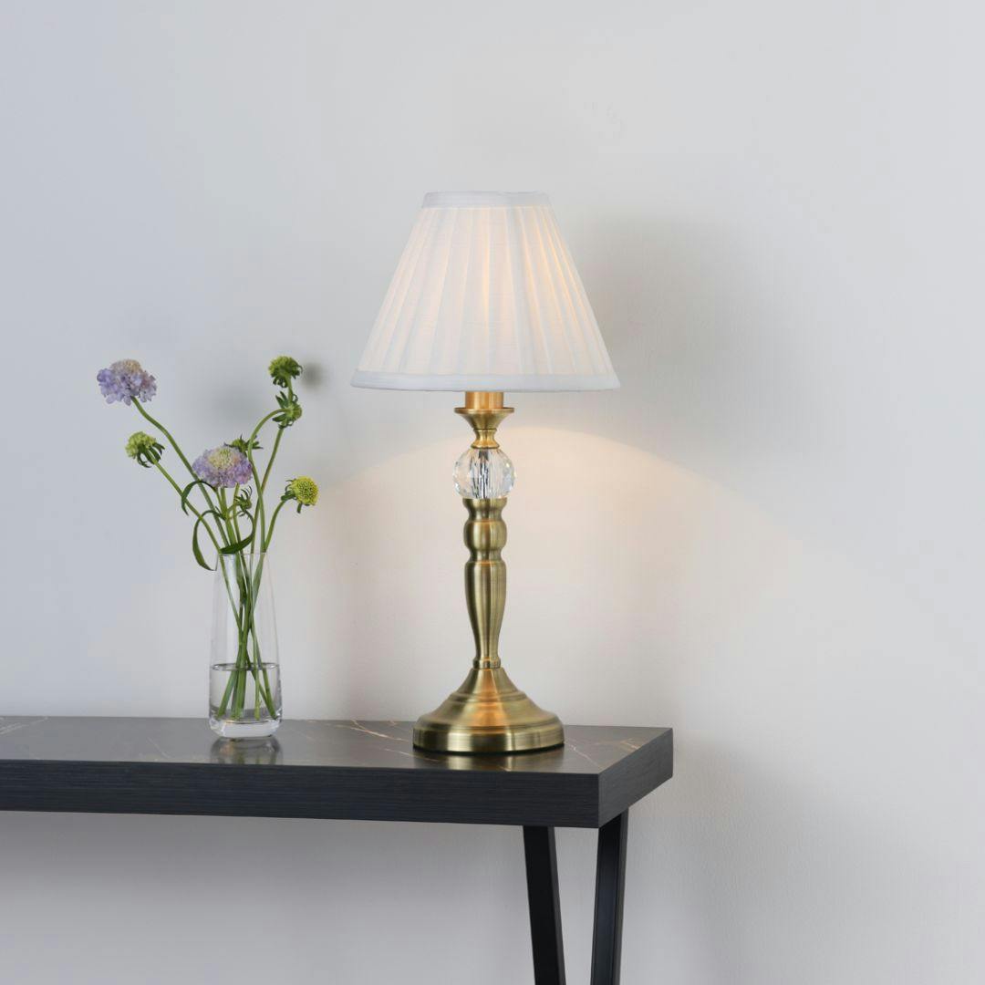 Rackhams White Edwina Antique Brass Touch Table Lamp