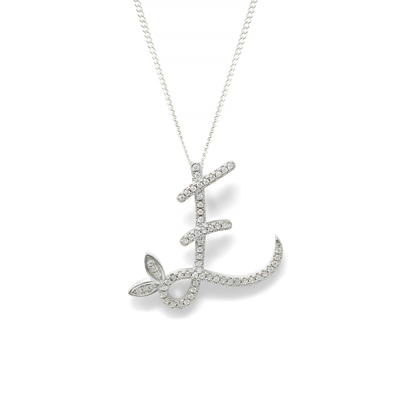 Say It With Silver 1 Inch Winged Full Cz Stones Initial Necklace - Sterling - E
