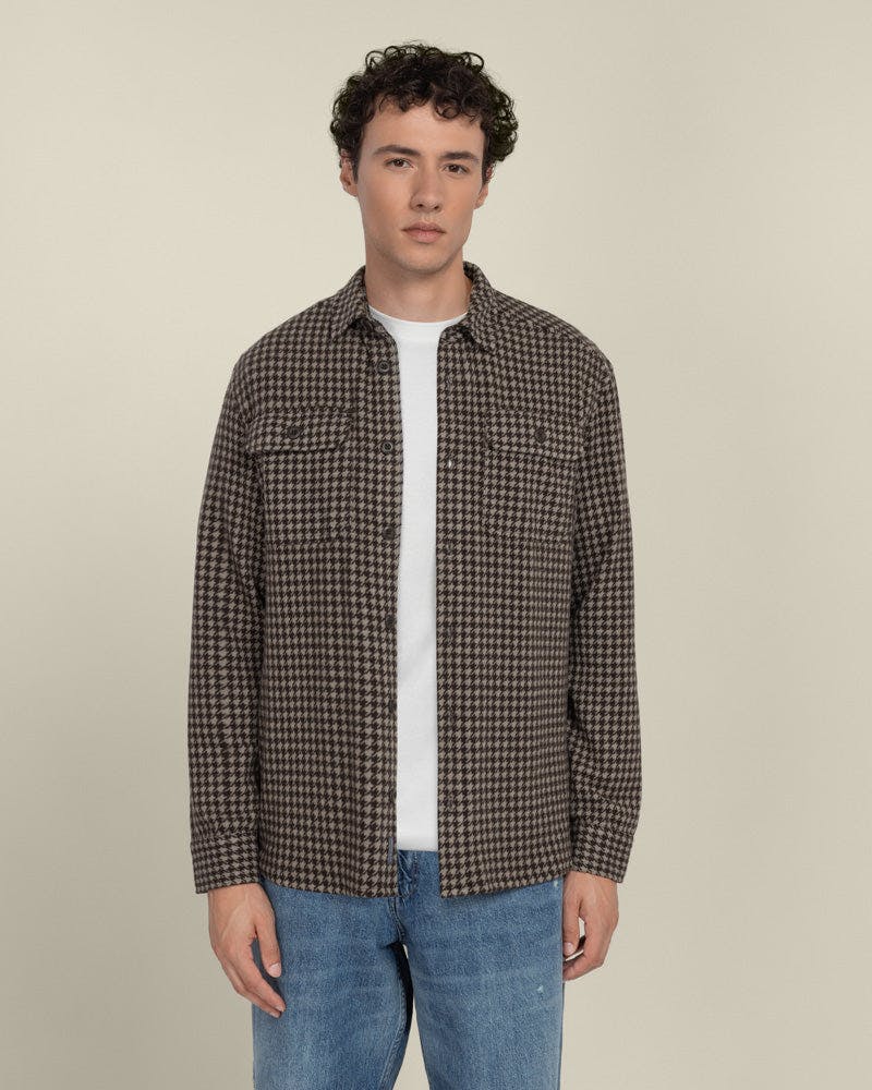 Larsson & Co Light Ommel - Houndstooth Jersey Casual Overshirt - S - Navy
