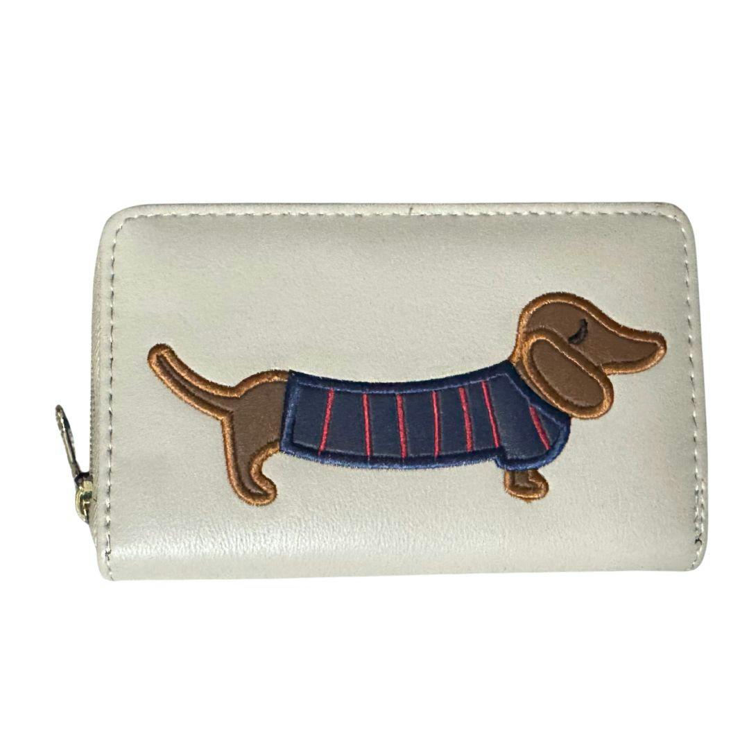 Fores Collection Sausage Dachshund Dog Zip Around Purse - Taupe