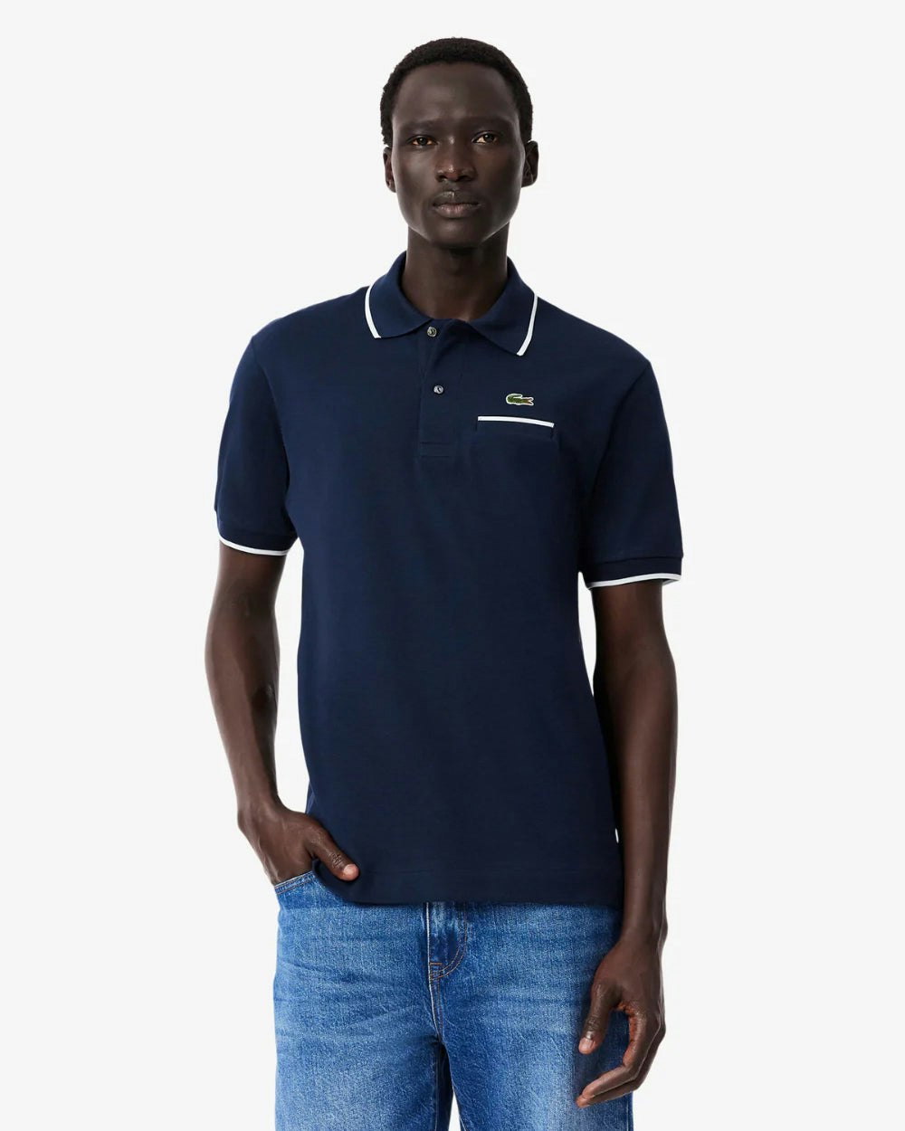 Lacoste Men's Blue Pocket Accent L.12.12 Classic Fit Polo Shirt - Navy / Flour - Navy /Flour - L
