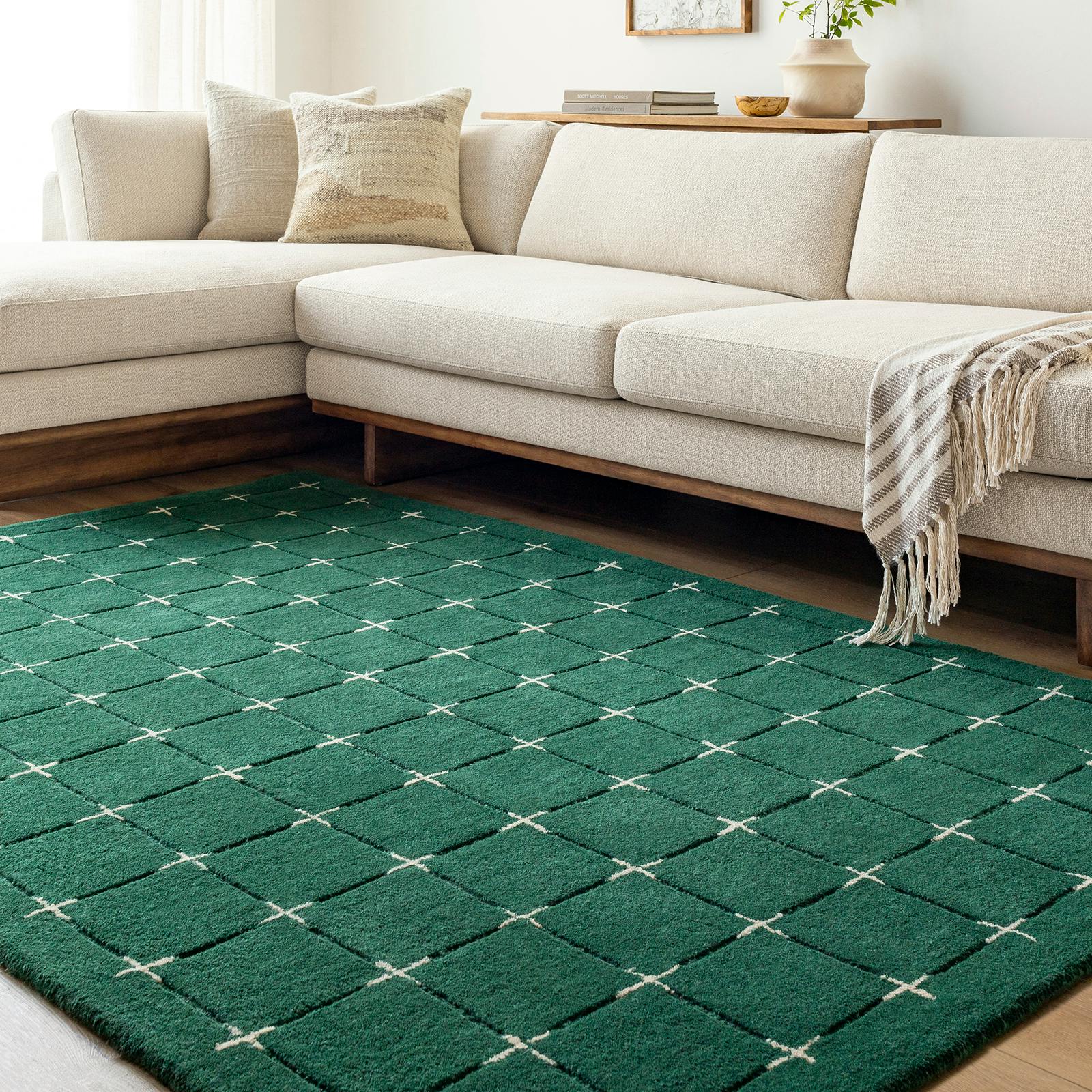 Livabliss Green/Beige Brook-Hand Tufted Wool Modern Fringe Rug - 183 X 274 Cm