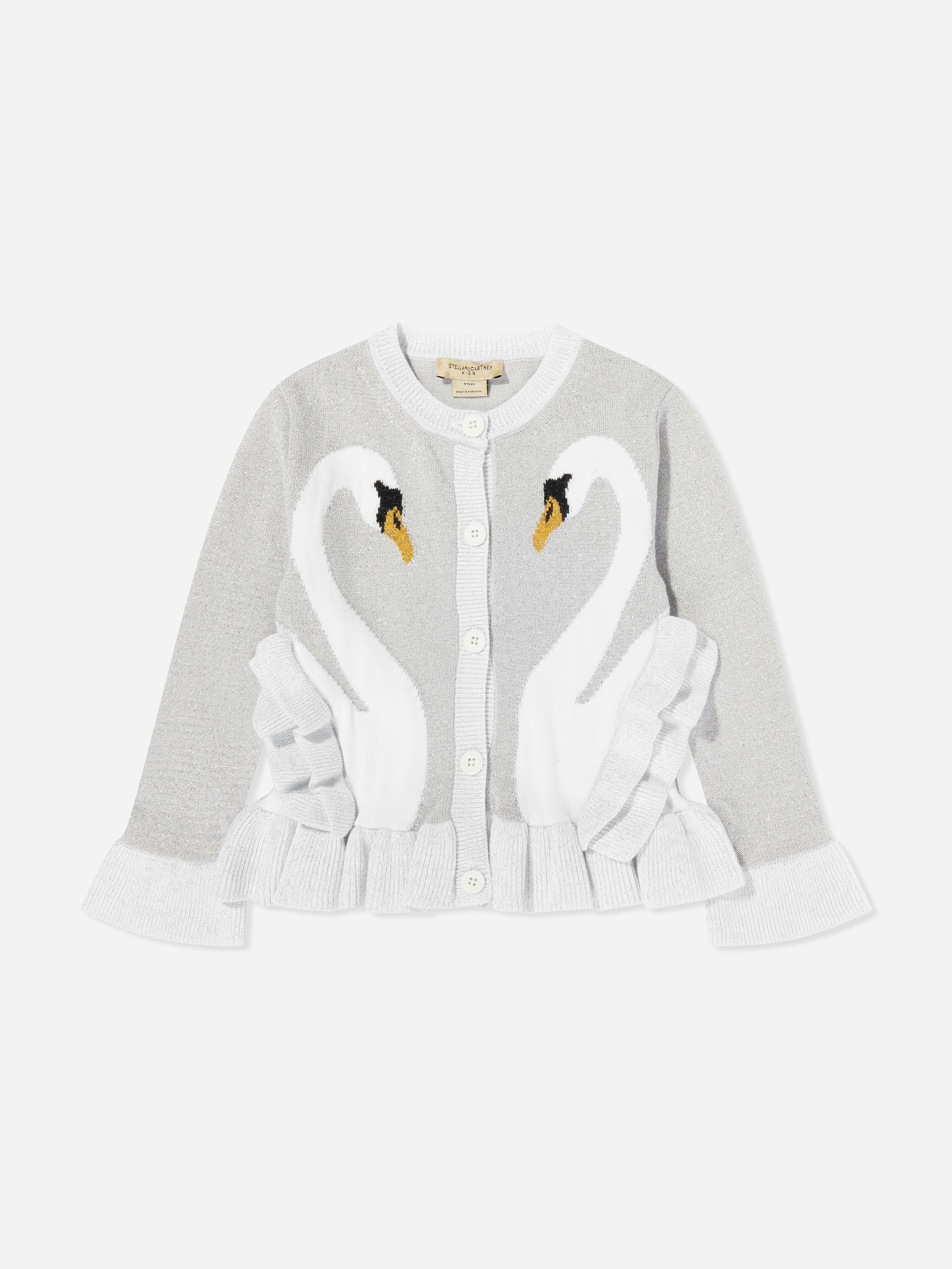 Stella Mccartney Kids Girls Silver Stella Mccartney Swan Cardigan In - 12 Yrs