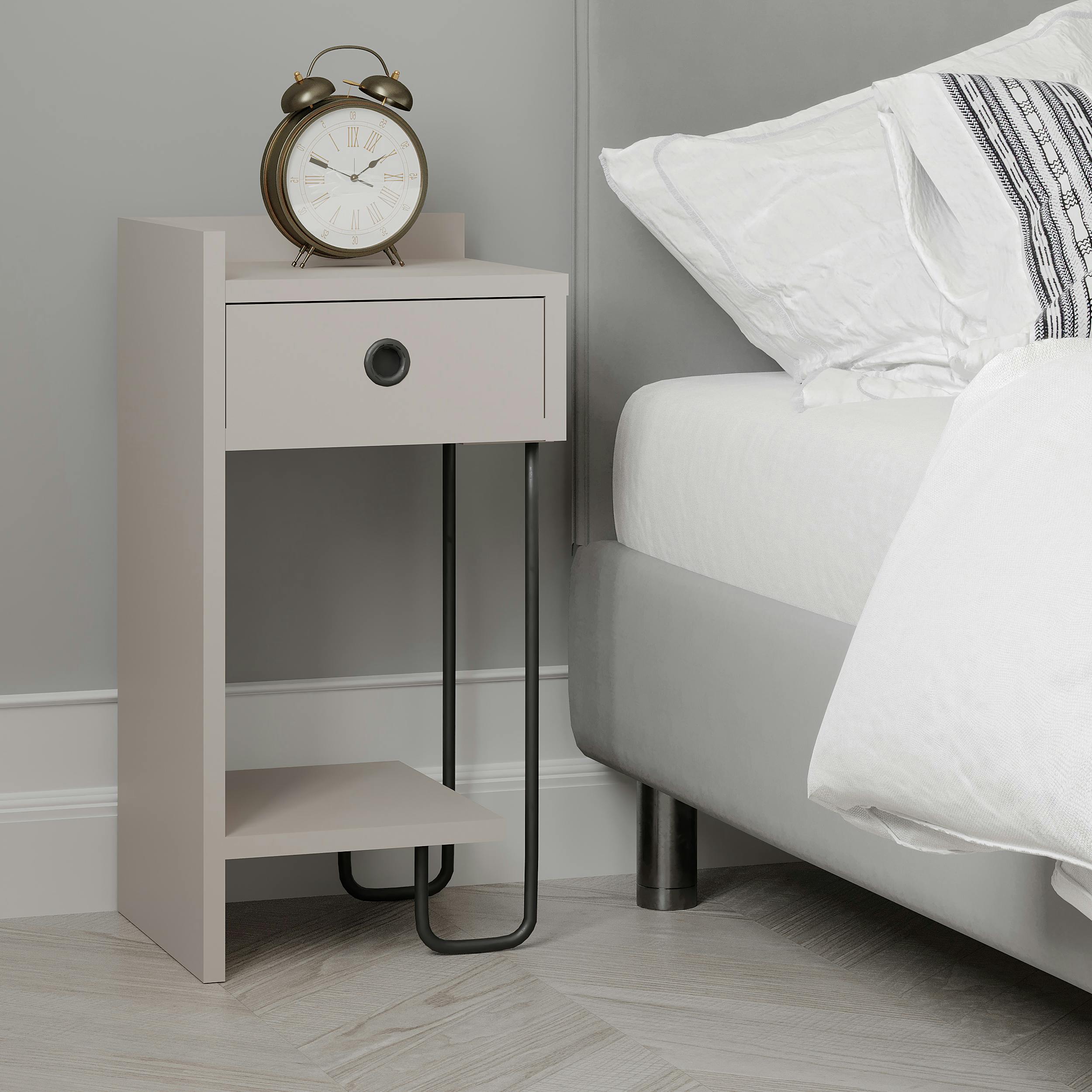 Rackhams Grey Sirius Modern Bedside Table With 1 Drawer Open Shelf Left Module Width 32Cm - Mocha