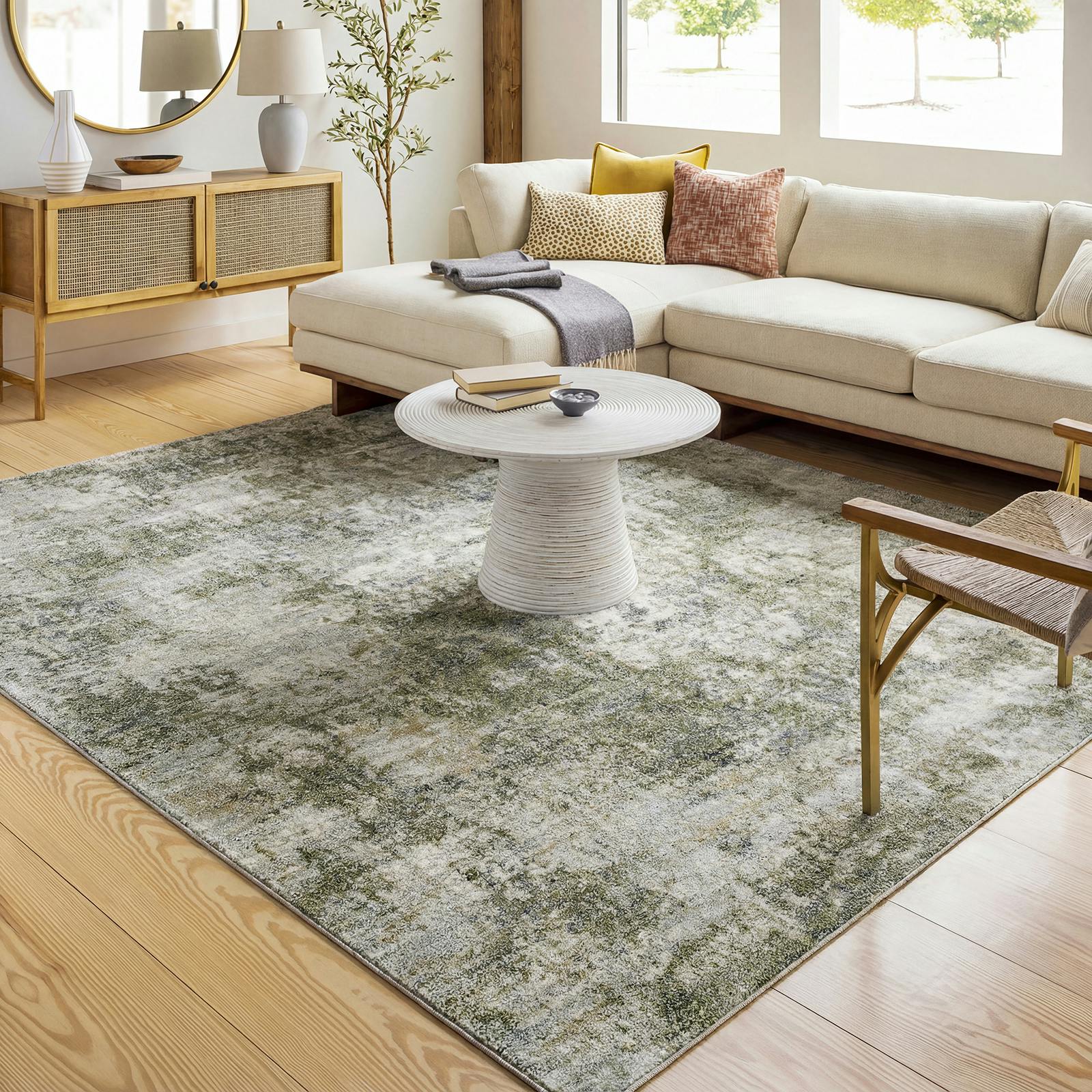 Livabliss Green/Grey/Beige Avellino-Abstract Modern Marble High Pile Rug - 160 X 213 Cm