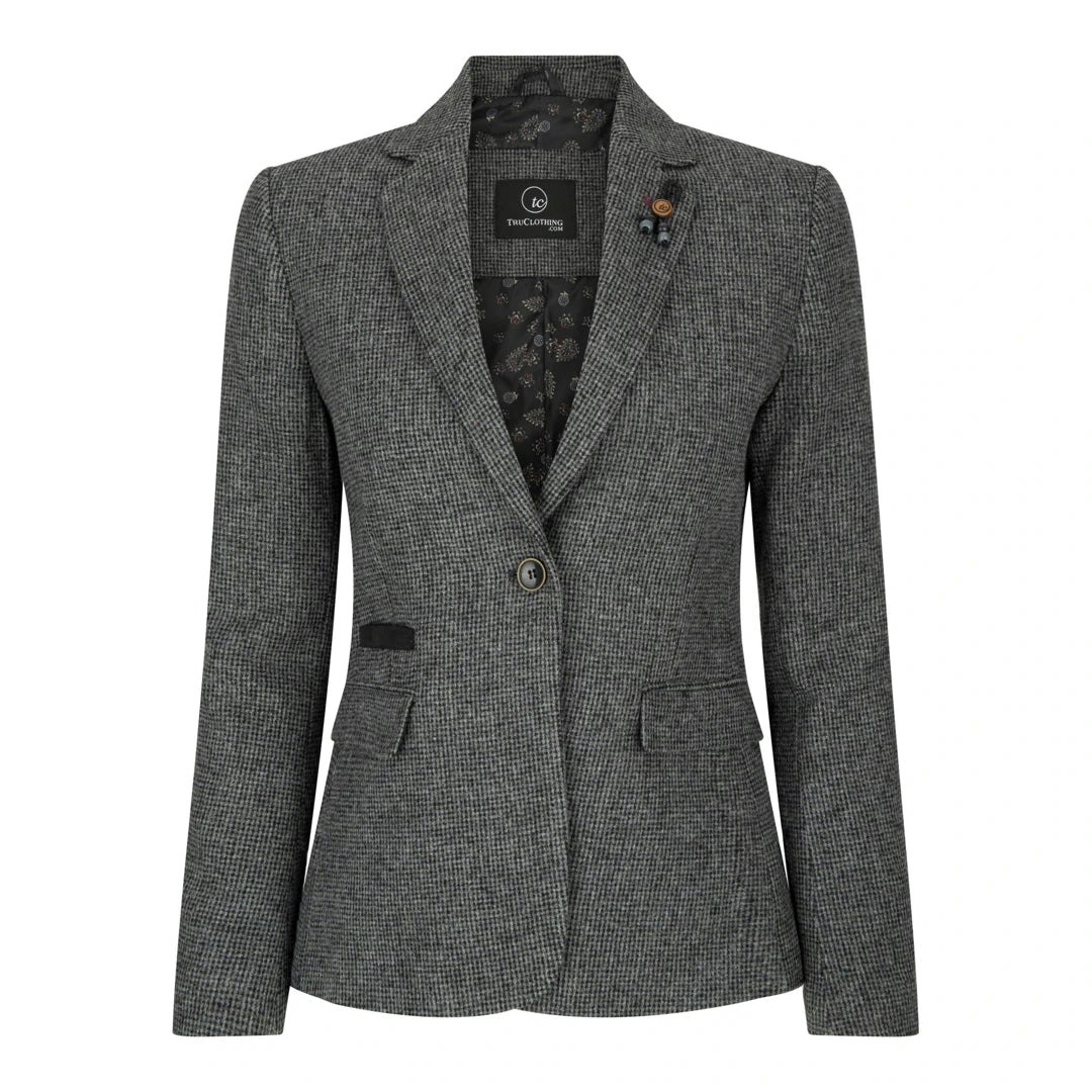 Truclothing Women's Grey Wsn01 - Suit Blazer Waistcoat & Trousers In Tweed Herringbone - Uk 18 - Blazer
