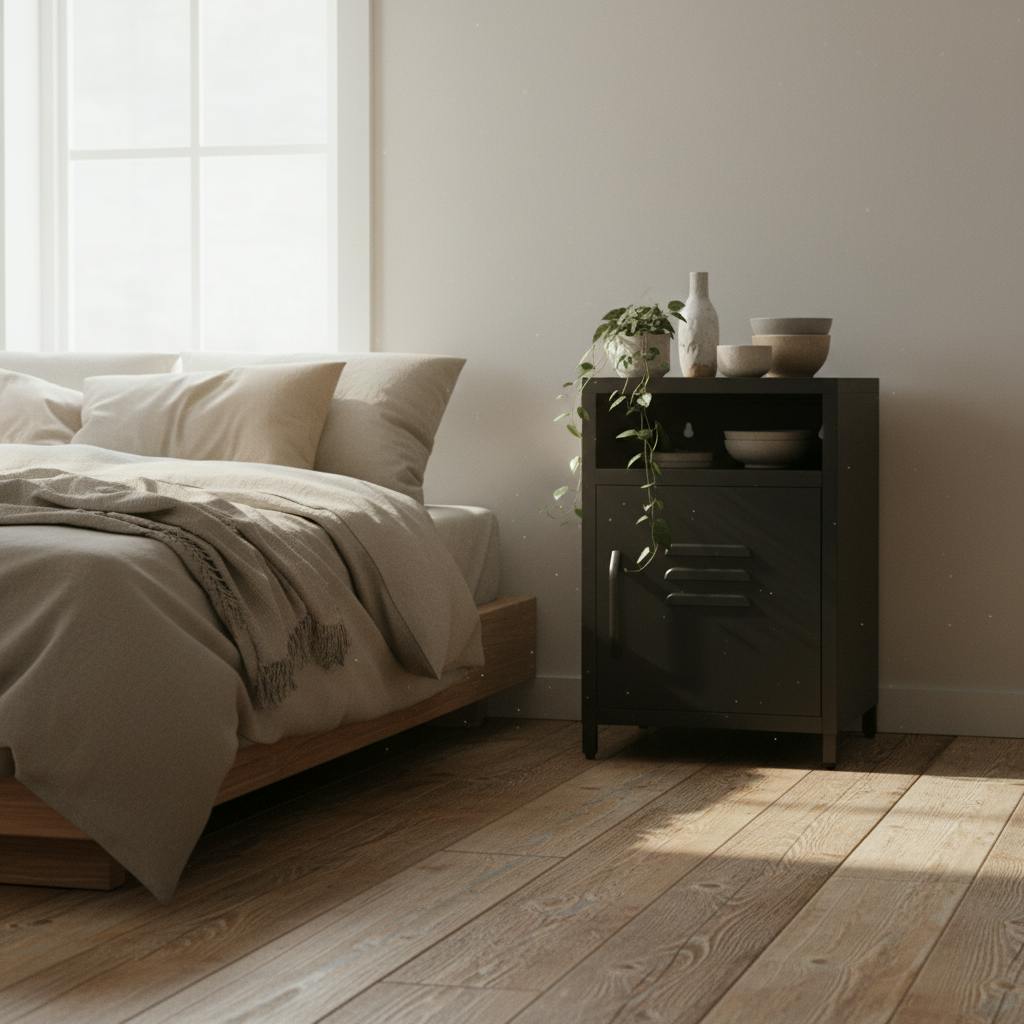 Wyld Haus Black Sassafras Industrial Metal Bedside Table 1 Door