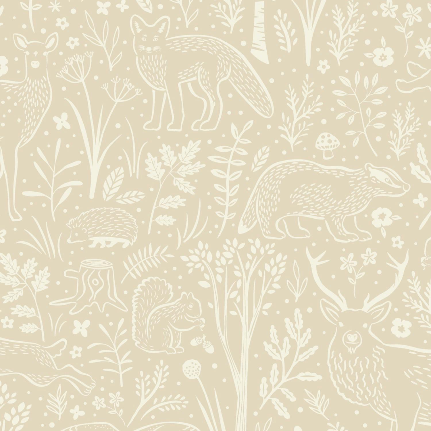 Grandeco Native Woodland Animals Nursery Textured Wallpaper, Neutral
