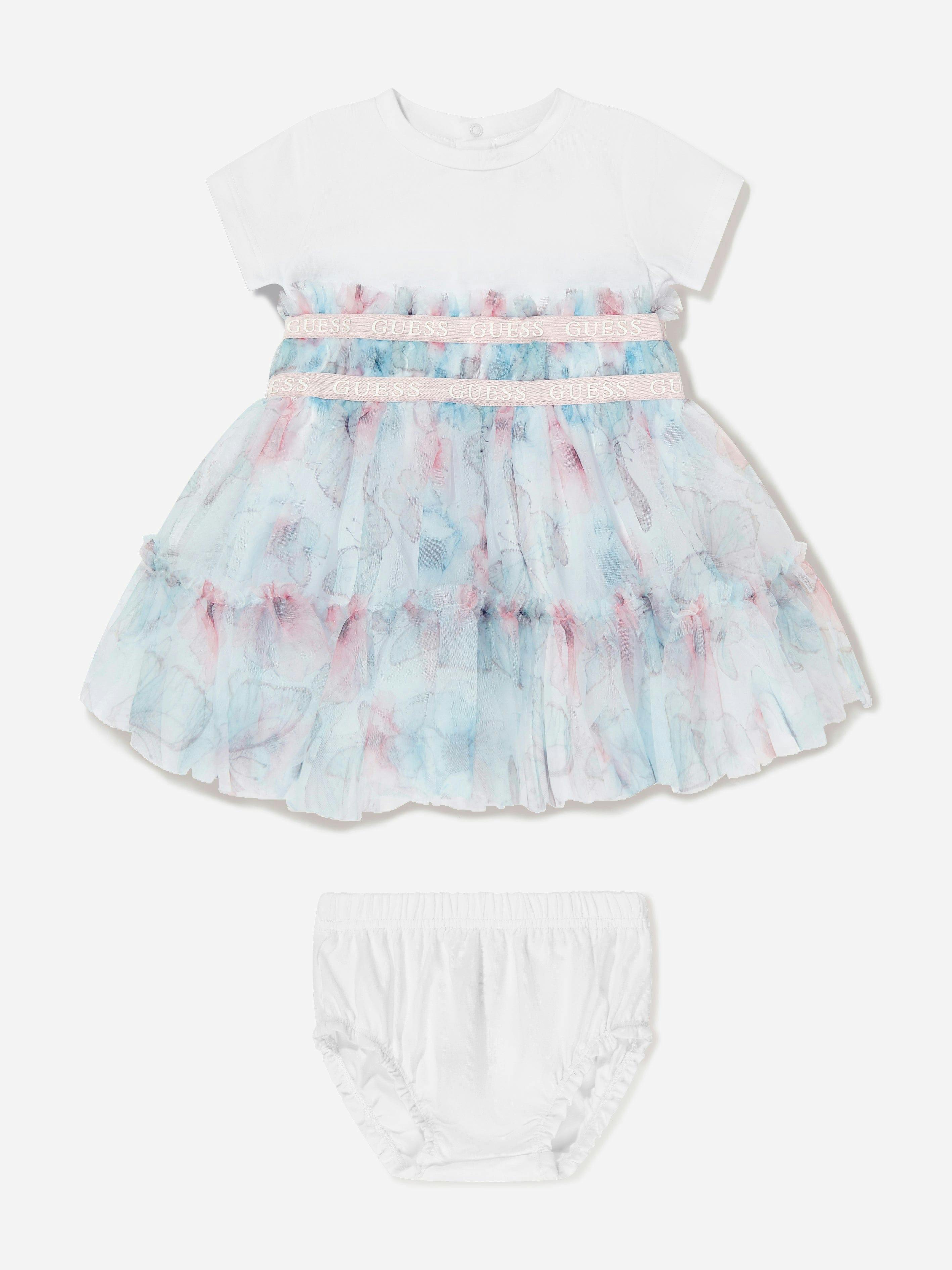 Guess Women's Blue Baby Girls Butterfly Collage Dress In - 6 - 9 Mths