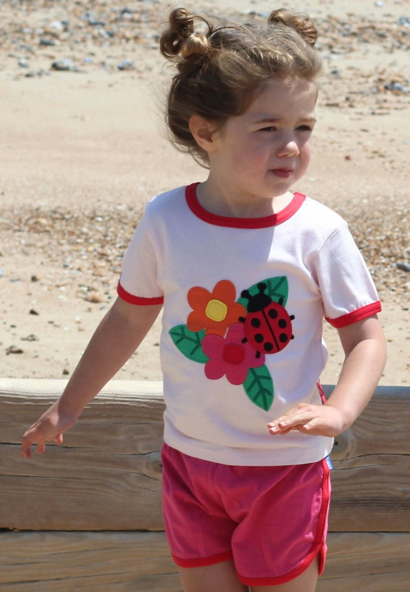 Toby Tiger Pink Organic Ladybird Applique Short-Sleeved T-Shirt - 6-7Y / 122Cm