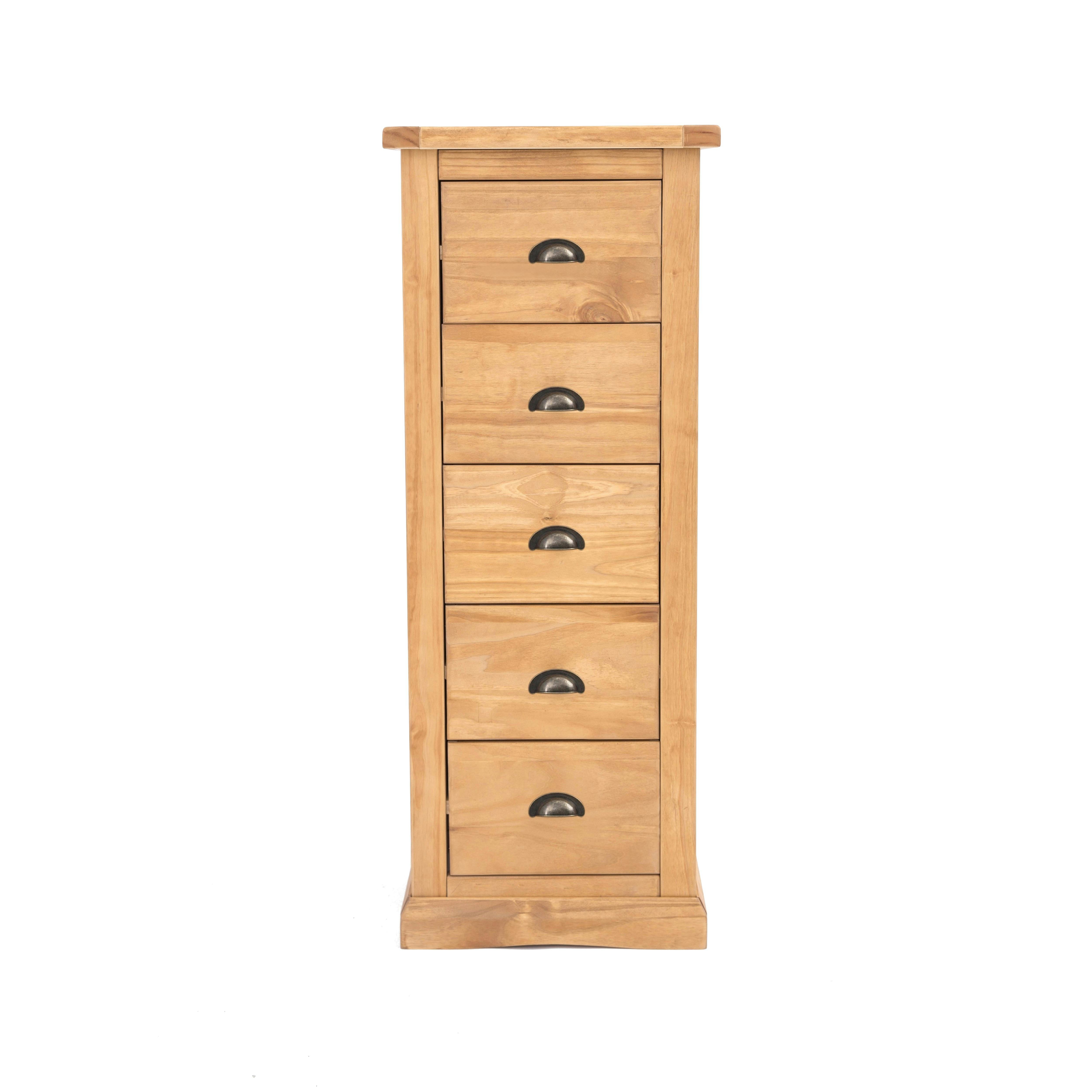 Cabinet Bits Light/Brown Lucca 5 Drawer Narrow Chest Of Drawers Brass Cup Handle