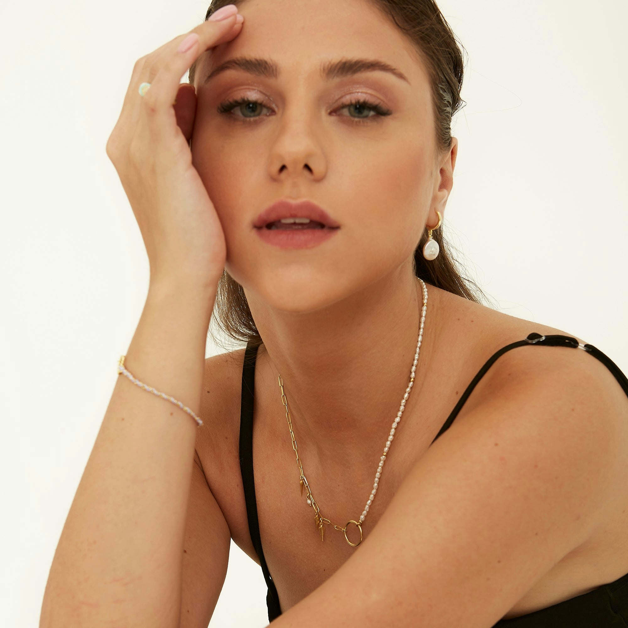 Spero London Silver Baroque Pearl Sterling Paperclip Chain Halo Necklace