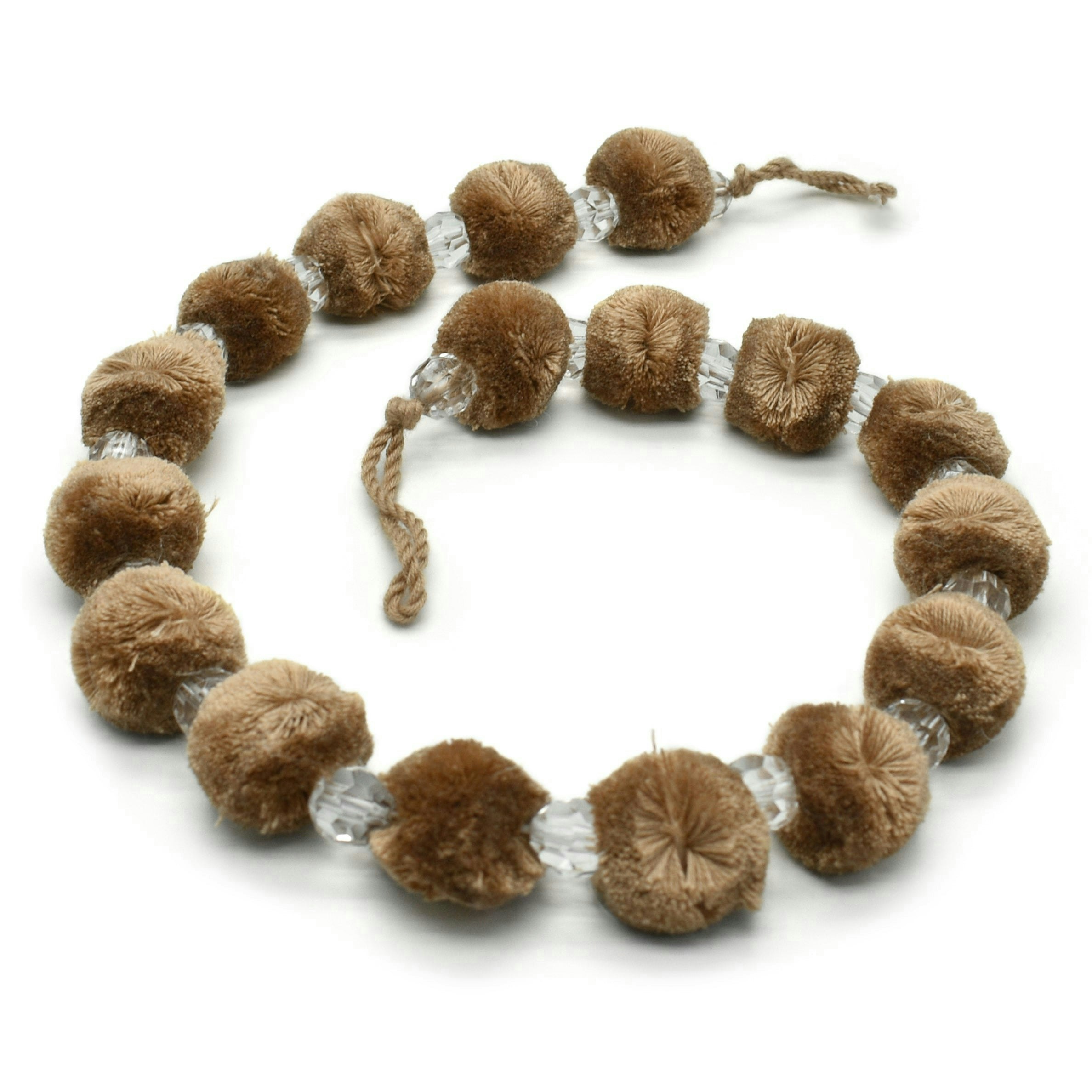 Rackhams Light Pom Pom Crystal Curtain Tie Back Pair - Latte