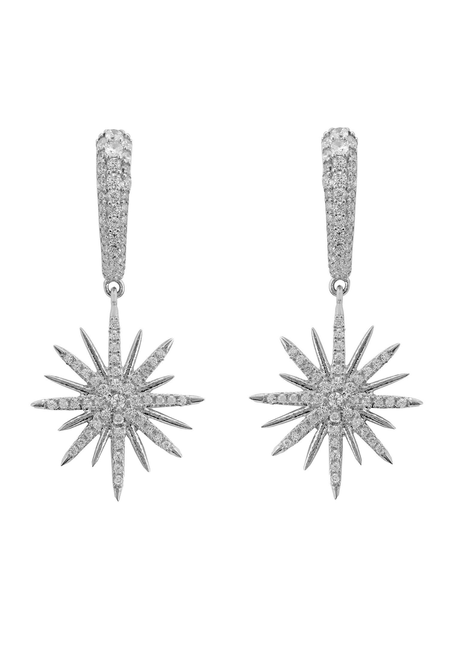 Latelita Silver Star Burst Drop Earrings