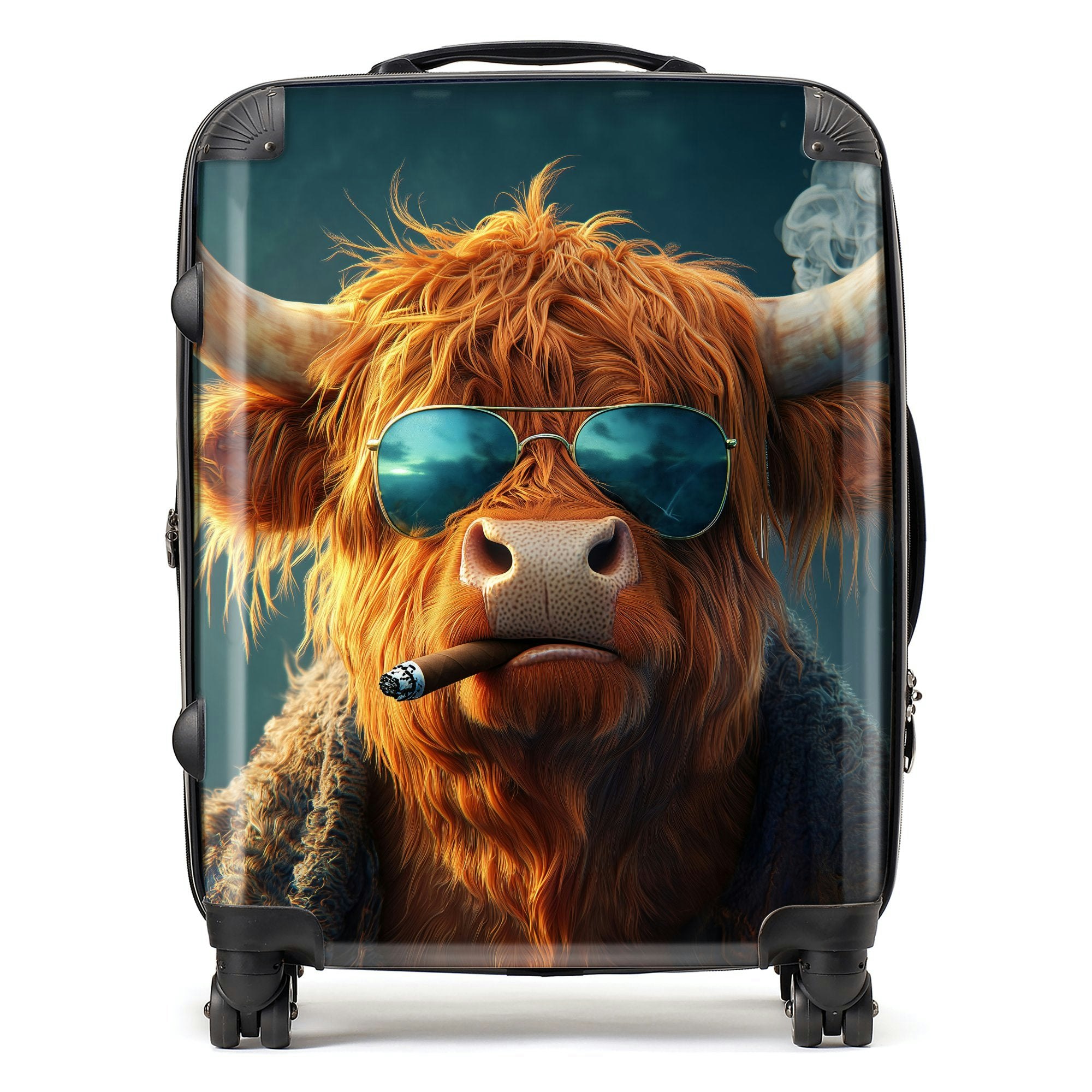 Warren Reed Highland Cow With Glasses Suitcase - Large
