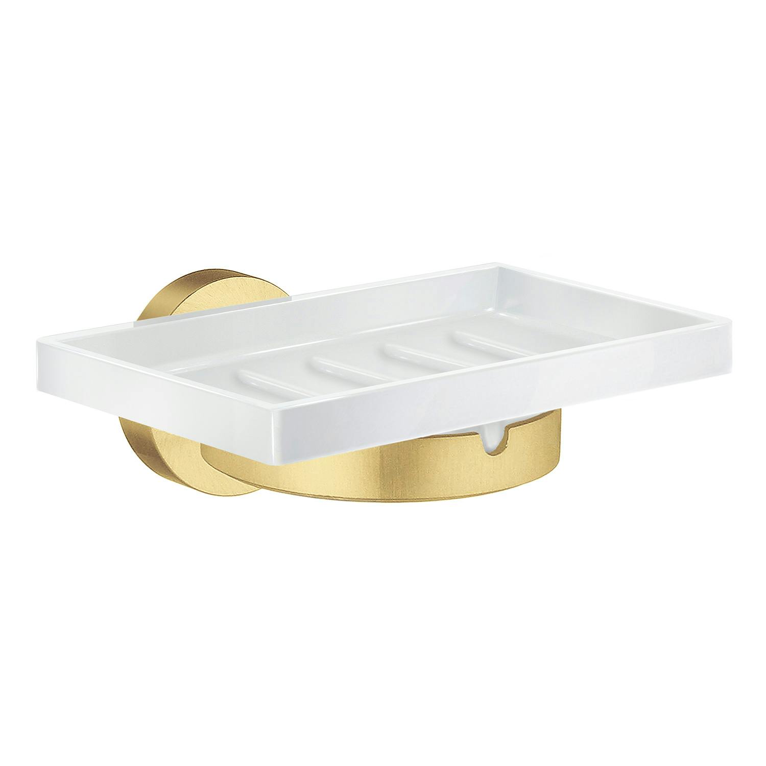 Smedbo Porcelain Rectangular Soap Dish Tray And Brushed Brass Wall Mounted Holder With Concealed Screws For Bath Shower Bathroom