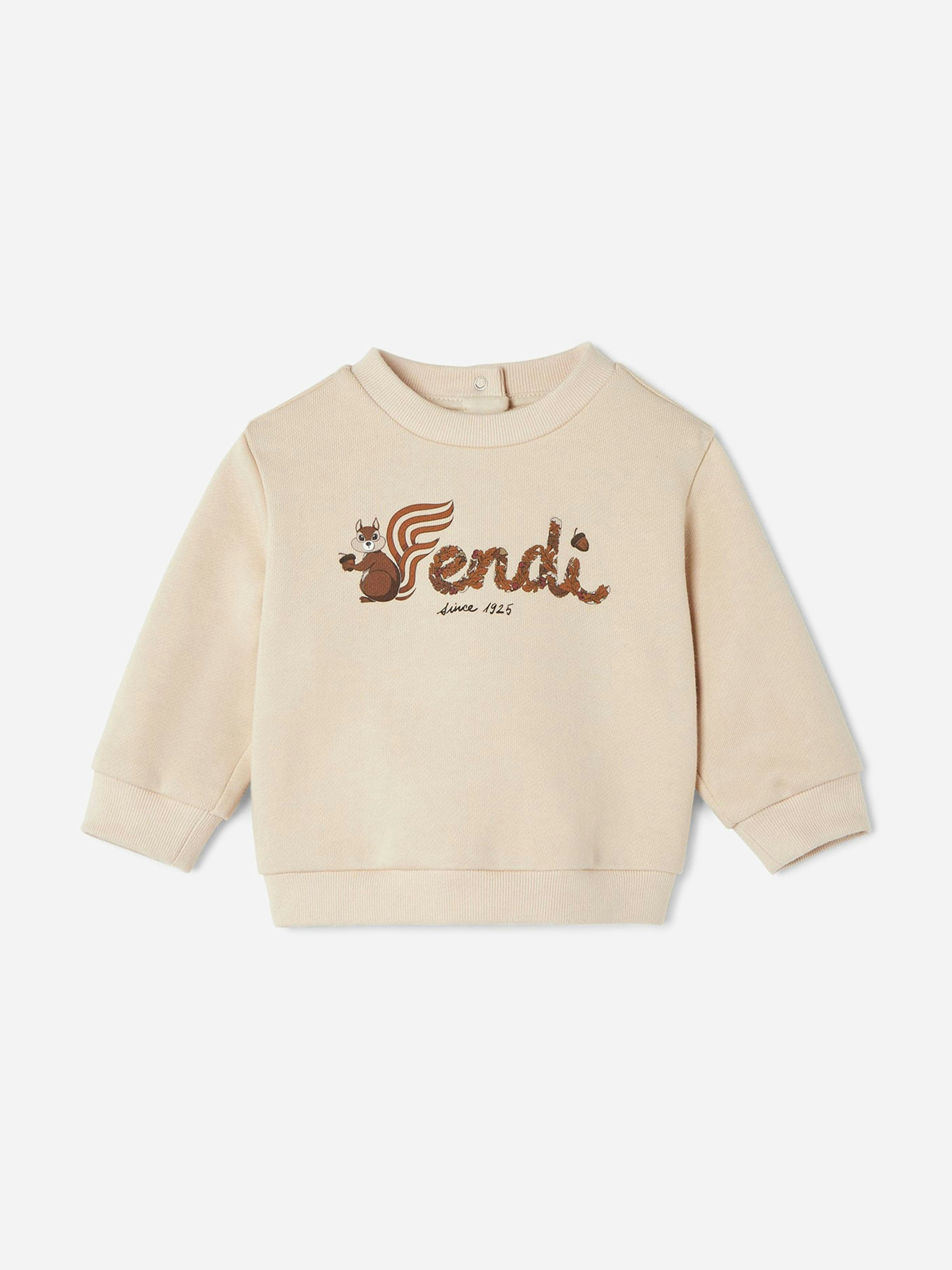 Fendi Kids Unisex Kids Ivory Fendi Baby Squirrel Logo Sweatshirt In - 9 Mths