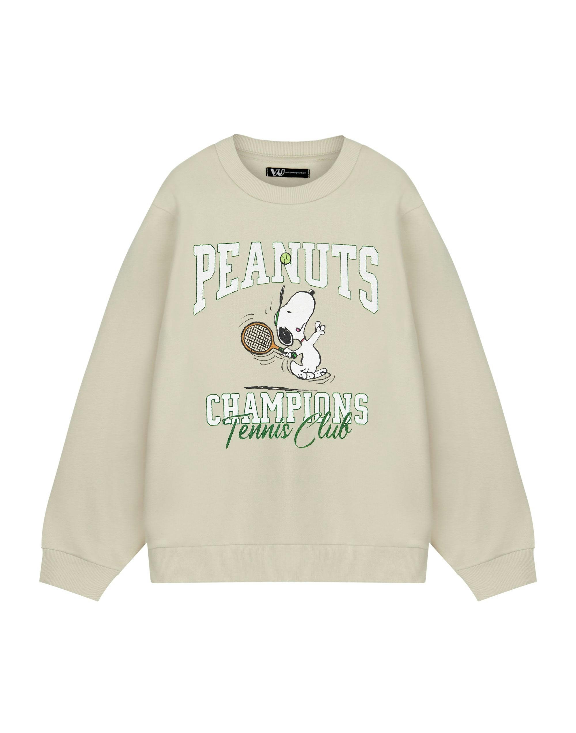 Vanilla Underground Unisex Beige Peanuts Snoopy Tennis Sweatshirt - XX-Large