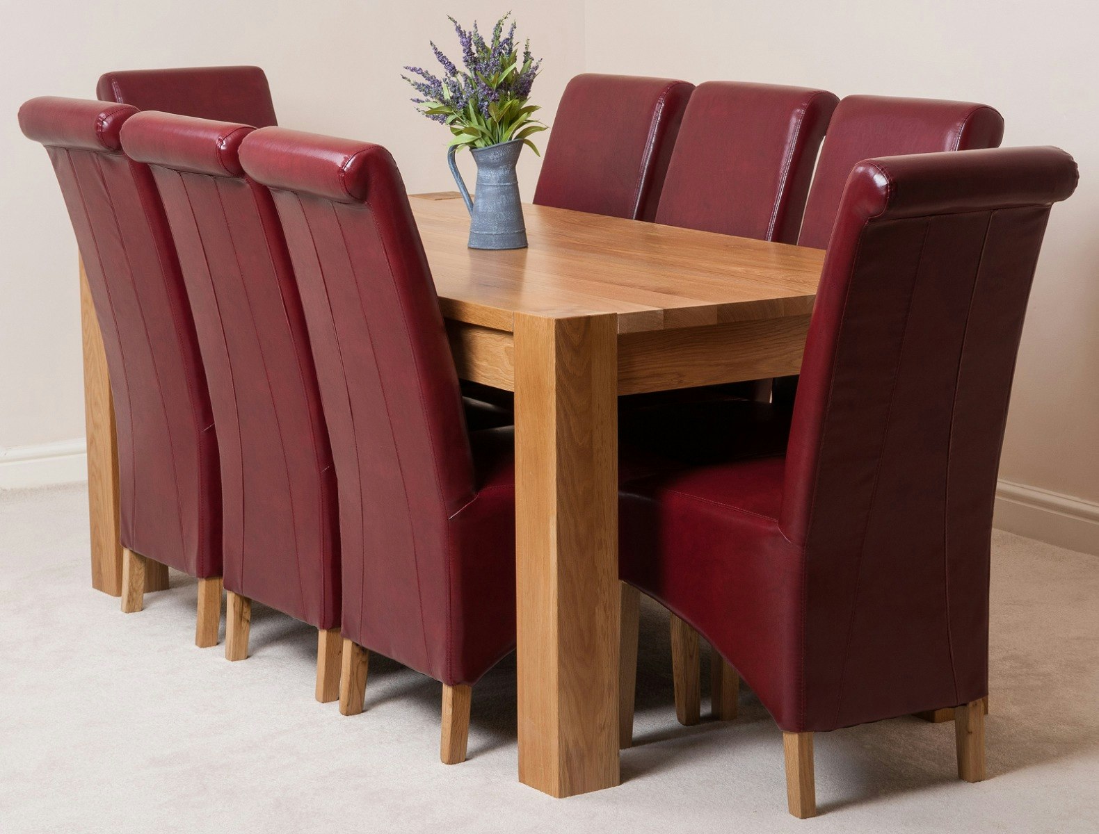 Rackhams Burgundy Kuba Large Oak Dining Table With 8 Montana Leather Chairs - 1 - 8 Chairs