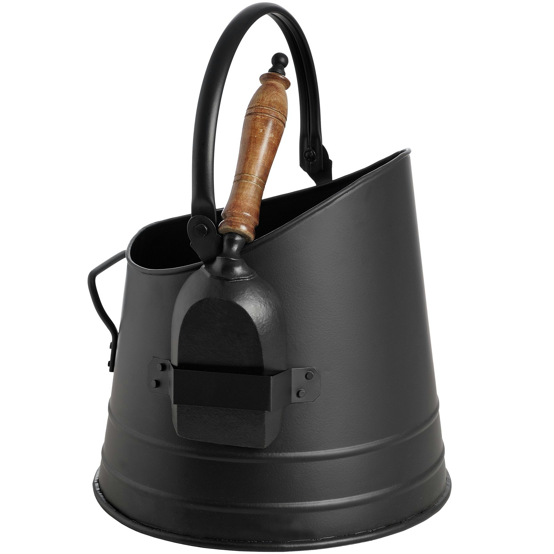 Hill Interiors Black/Coal Bucket With Teak Handle Shovel - One Size