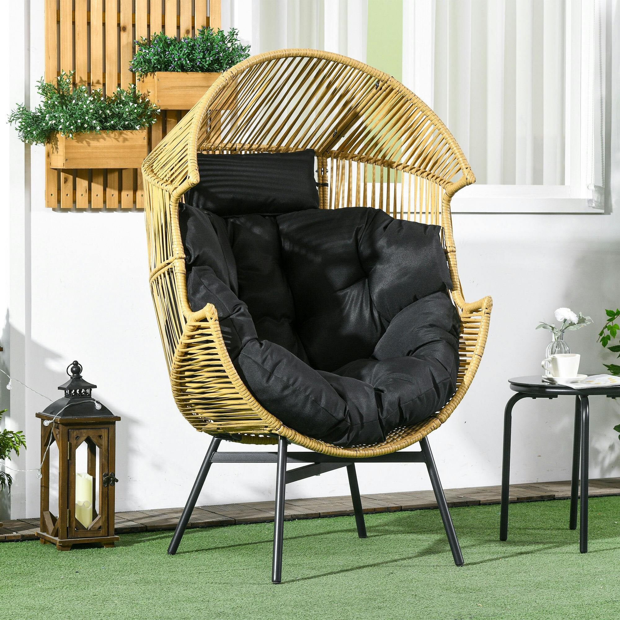 Outsunny Rattan Leisure Egg Chair - Large - Steel/Plastic - Image 4