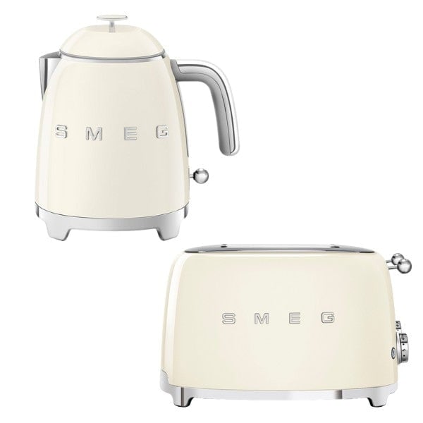 Smeg Cream Klf05 Retro 50'S Style Mini Kettle & Tsf03 Retro 4-Slice Toaster Set 0.8L