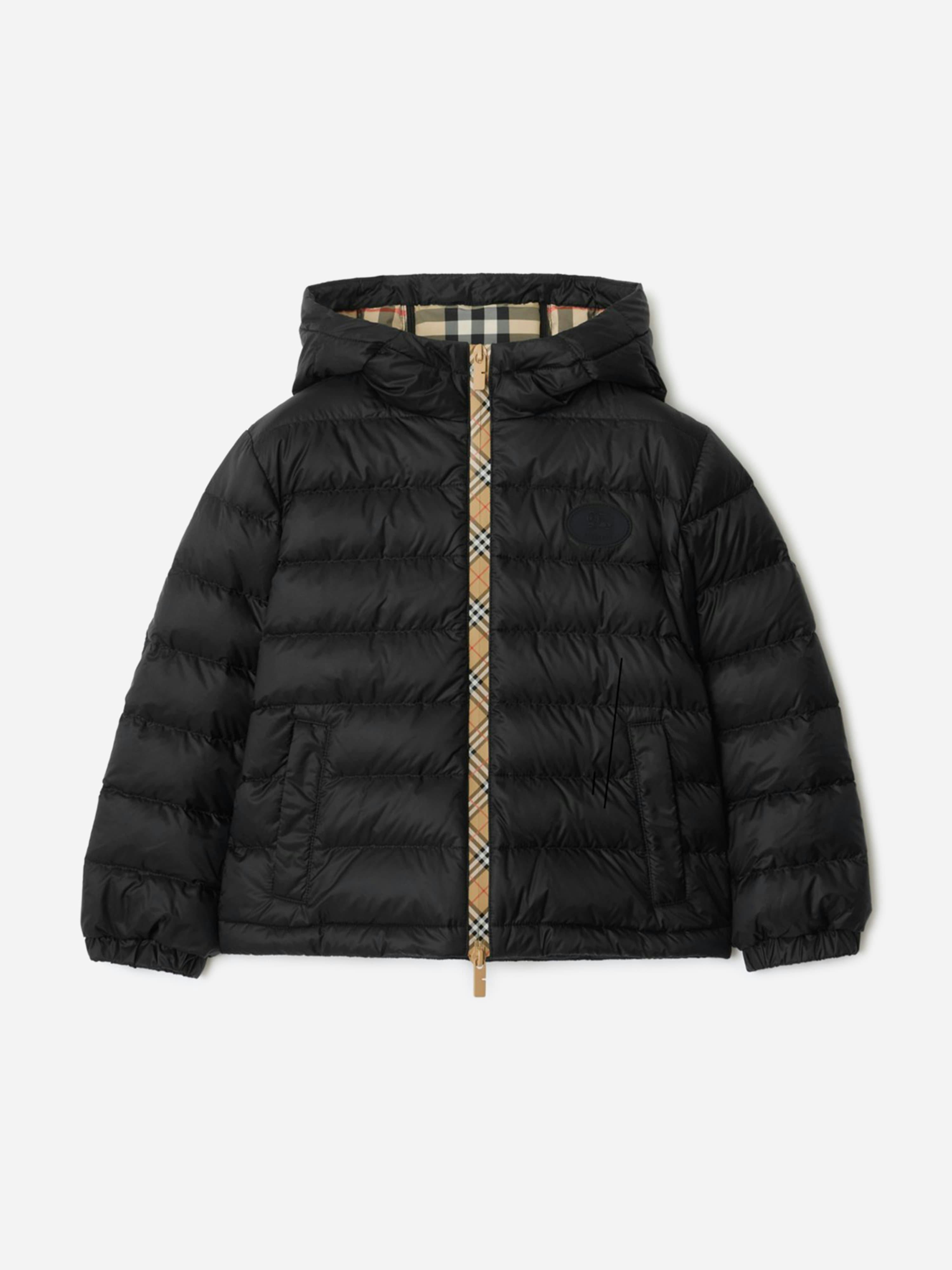 Burberry Kids Boys Black Burberry Check Trim Henry Puffer Jacket In - 10 Yrs