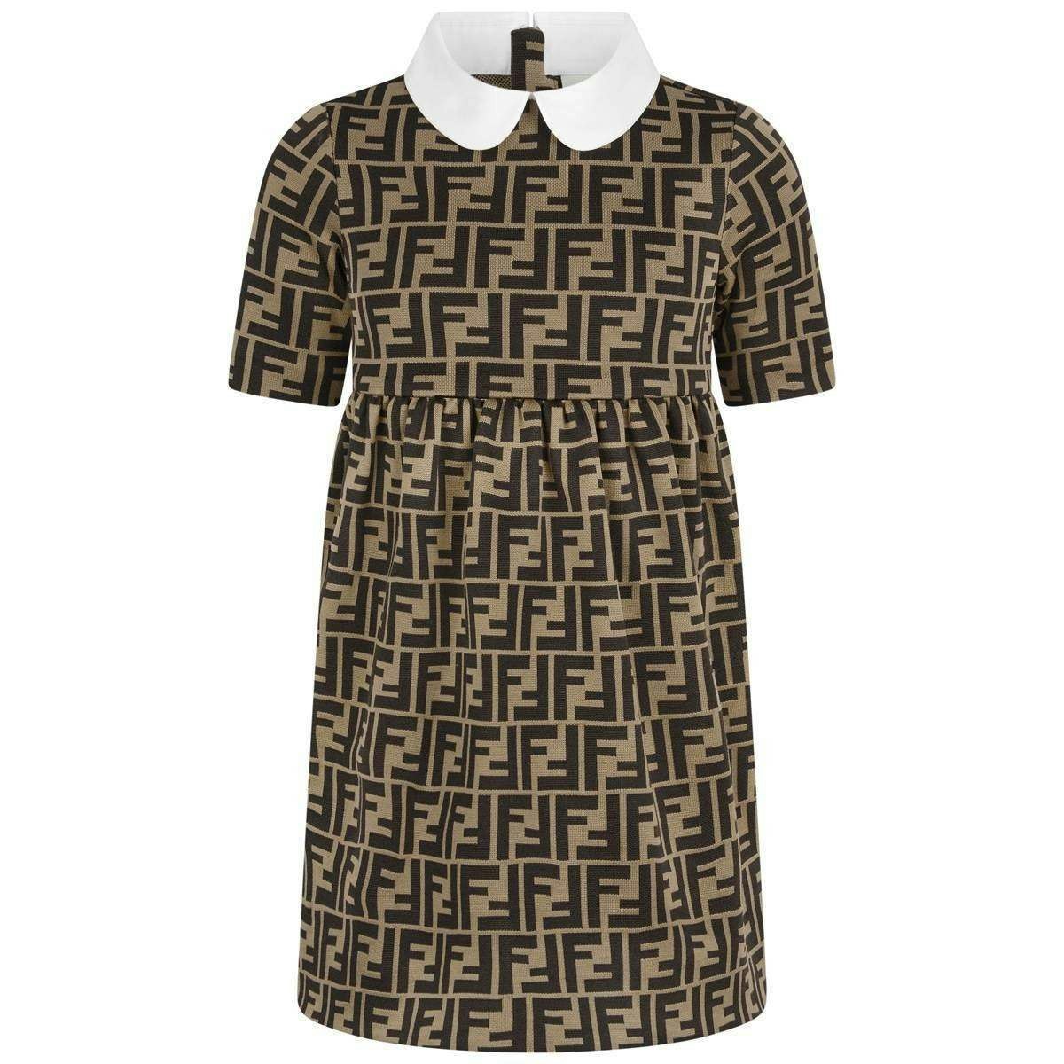 Fendi Kids Girls Brown Fendi Ff Logo Dress In - 14 Yrs