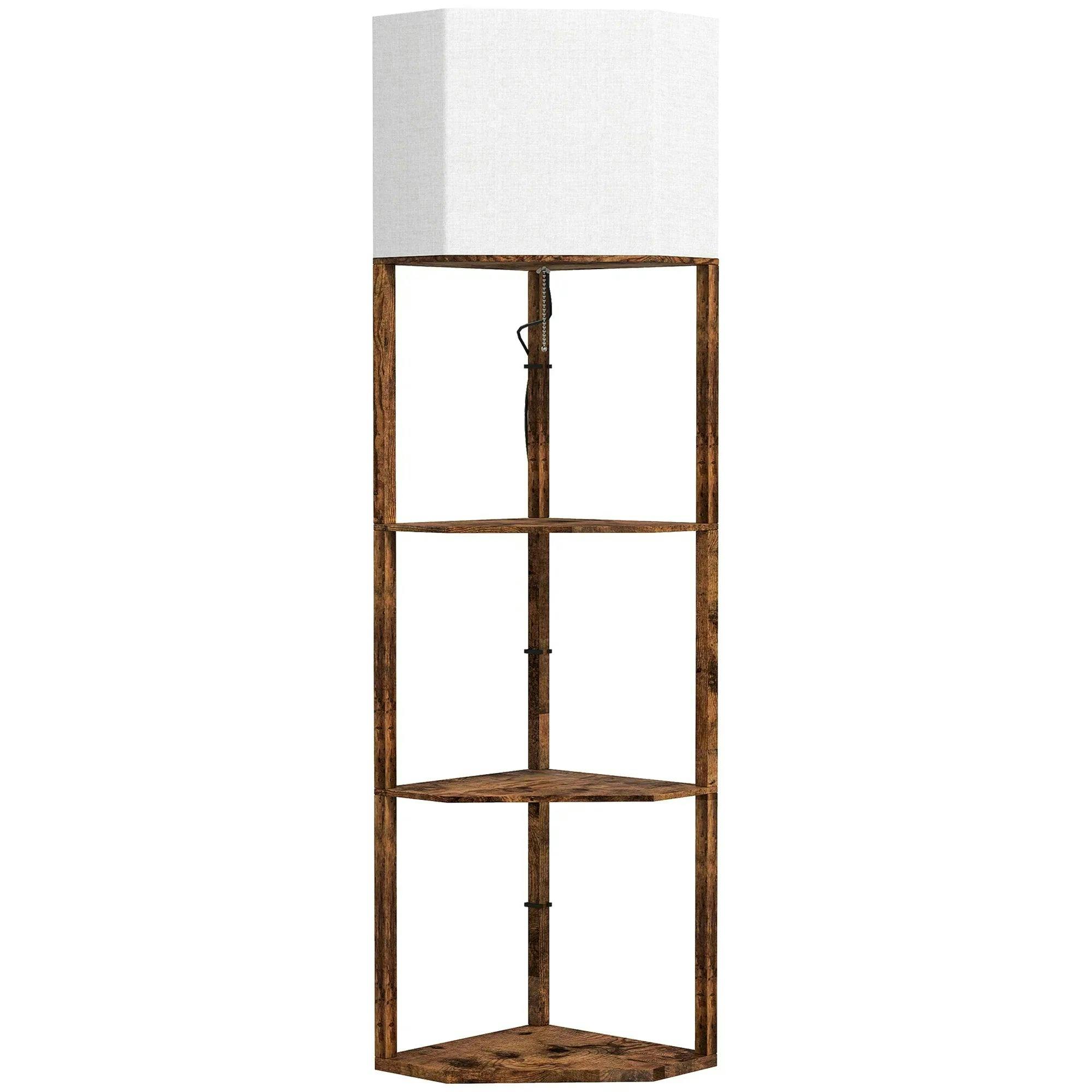 HOMCOM Rustic Brown 3 Shelf Corner Floor Lamp - Image 4
