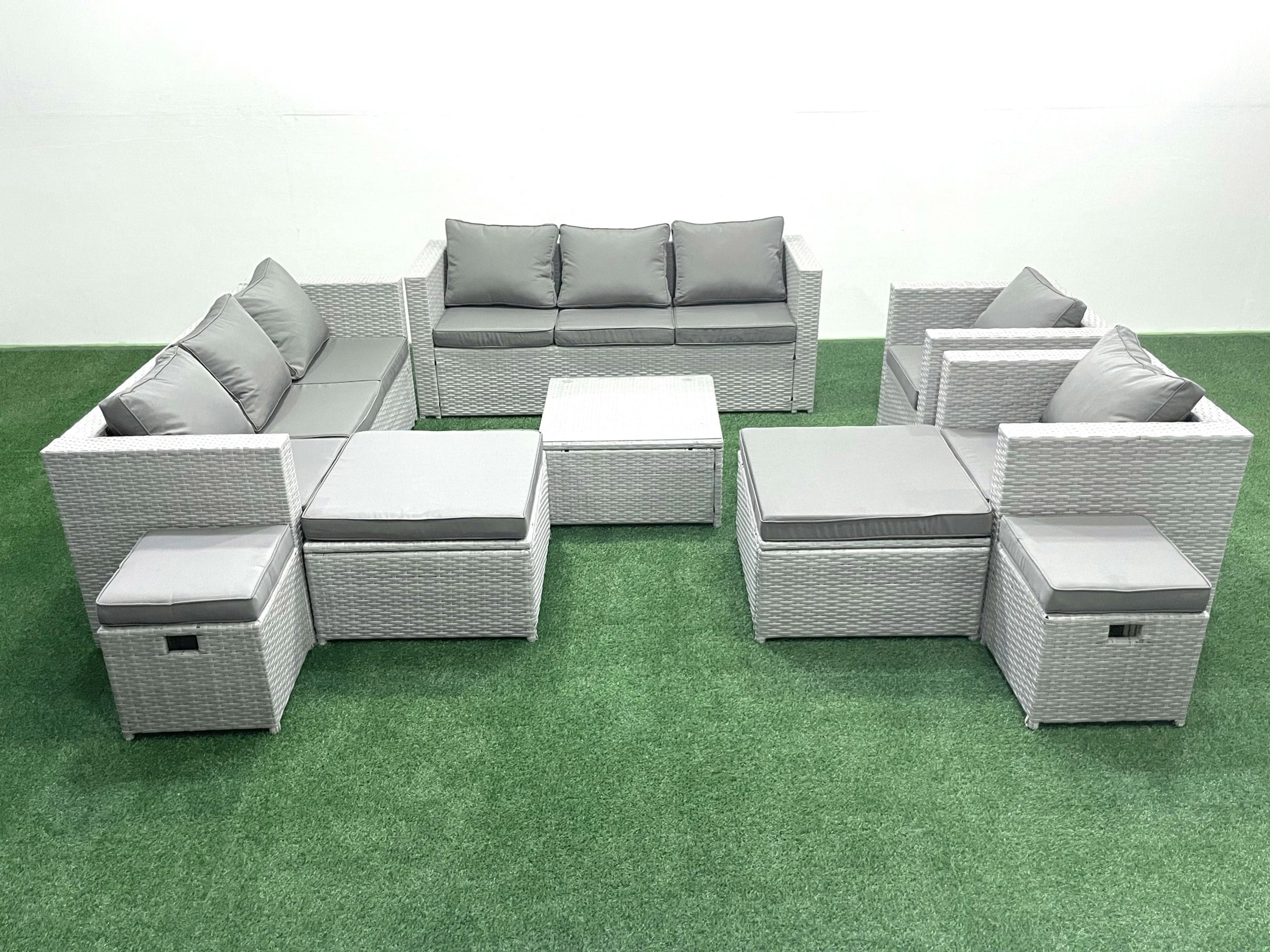 Fimous Light/Grey Garden Outdoor Furniture Set 12 Seater Rattan Sofa Set With 4 Footstools Mixed
