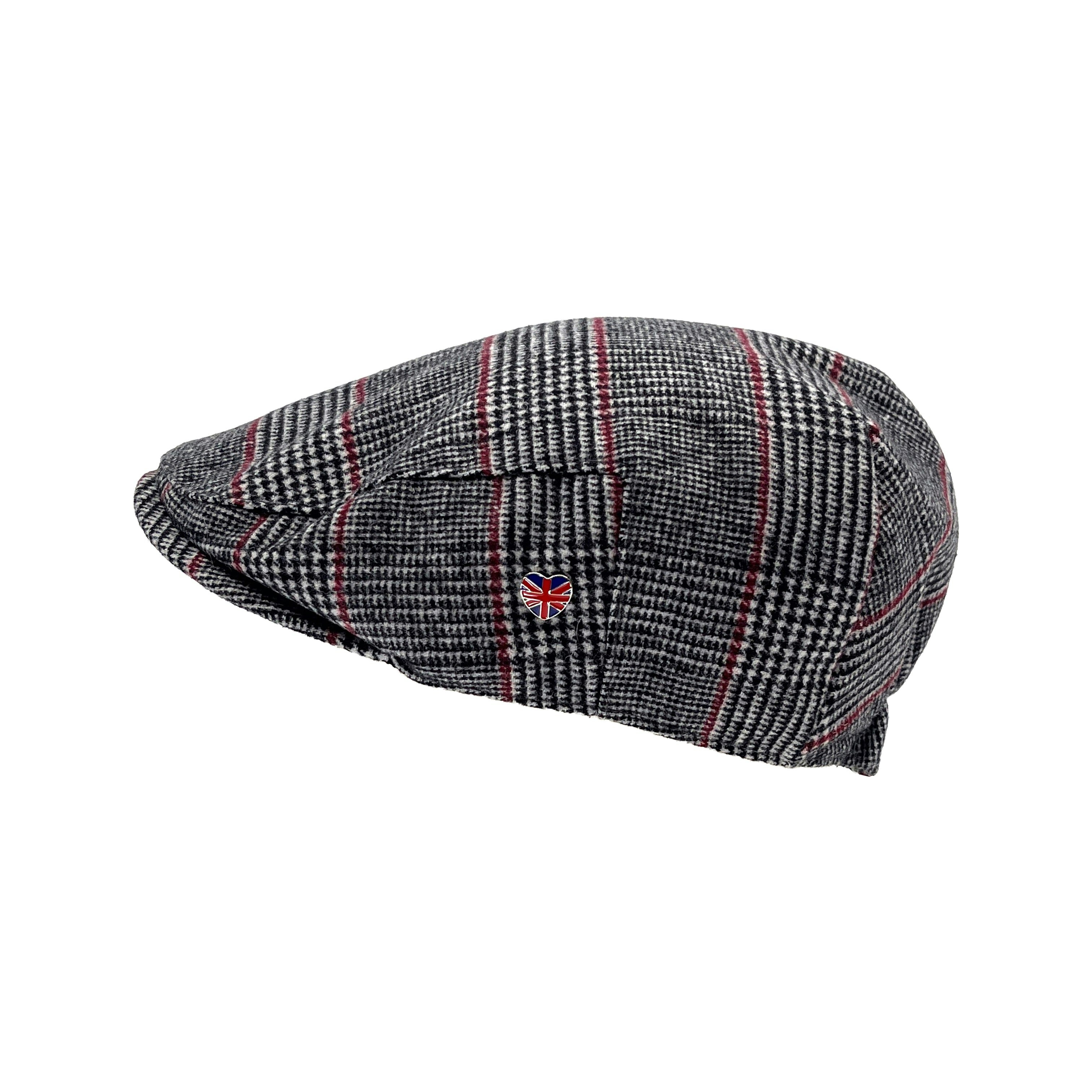Heritage Traditions Unisex Grey Arthur Tweed Prince Of Wales Flat Cap - Prince Of Wales Union Jack Lining
