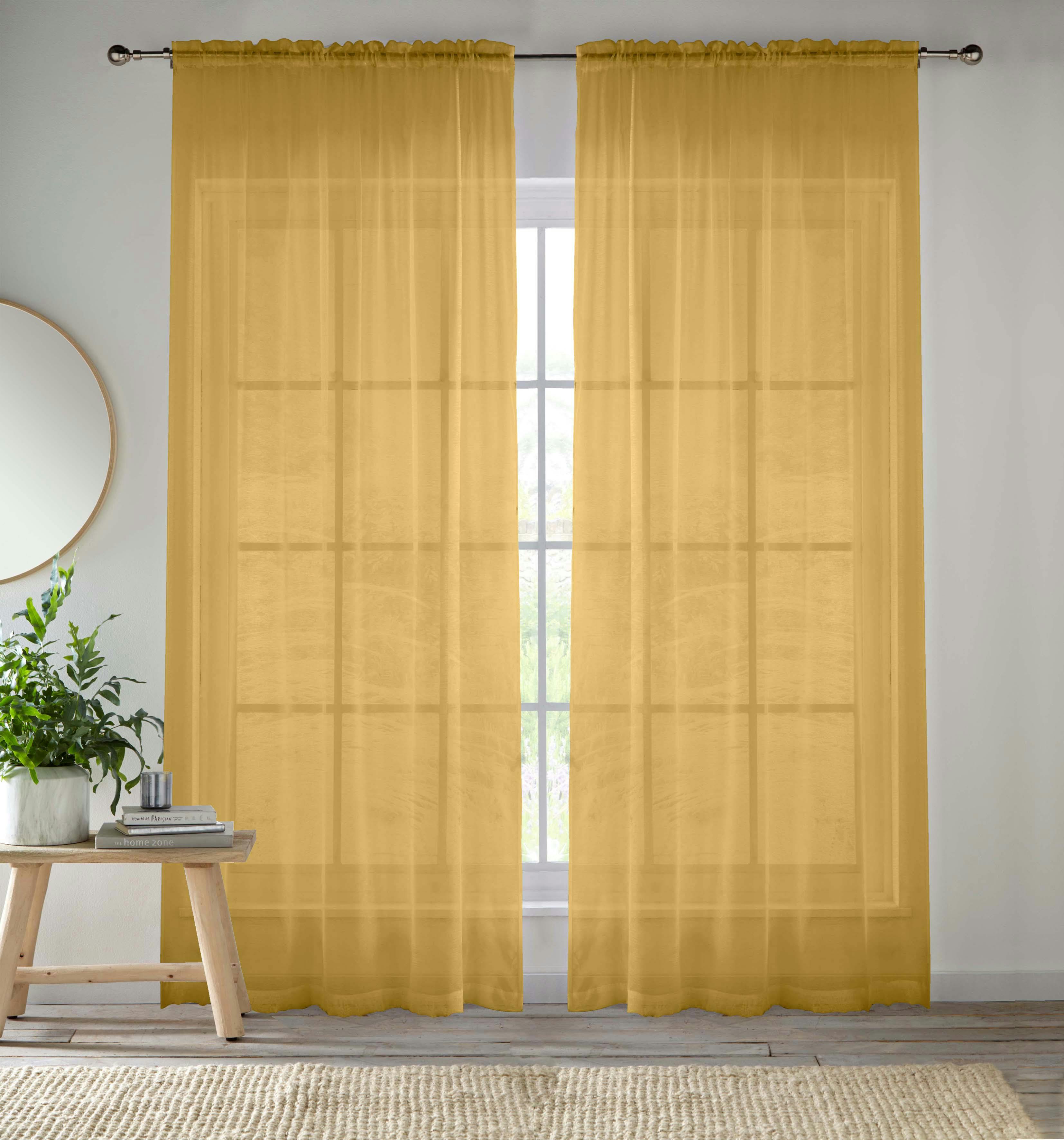 Rackhams Gold Plain Sheer Voile Panel Curtains Panel - Pair With Rod Pocket Header - 55" (140Cm) Width X 48" (122Cm) Drop