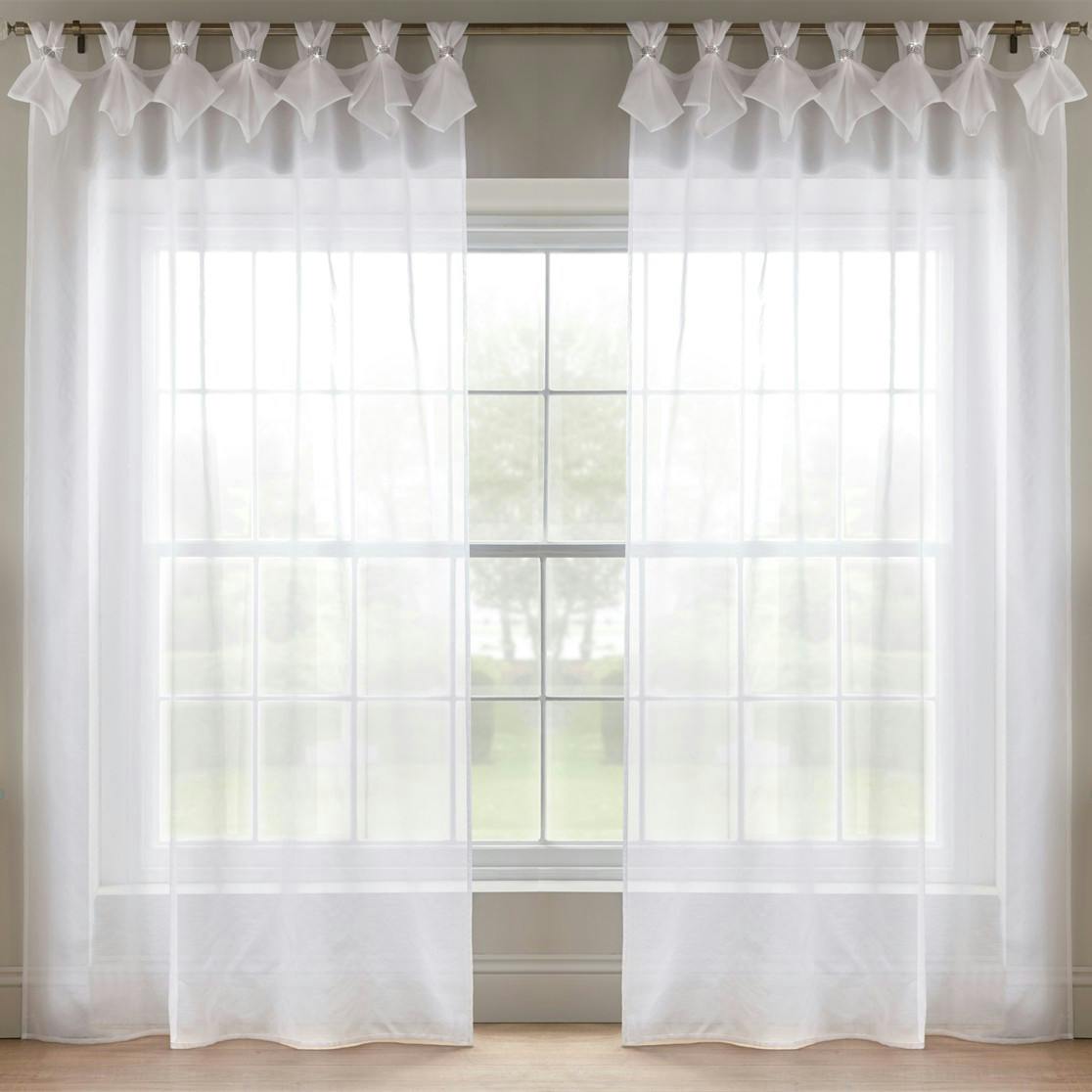 Rackhams White Linen Look Voile Tab Top Curtain Pair - 145Cm Width X 229Cm Drop