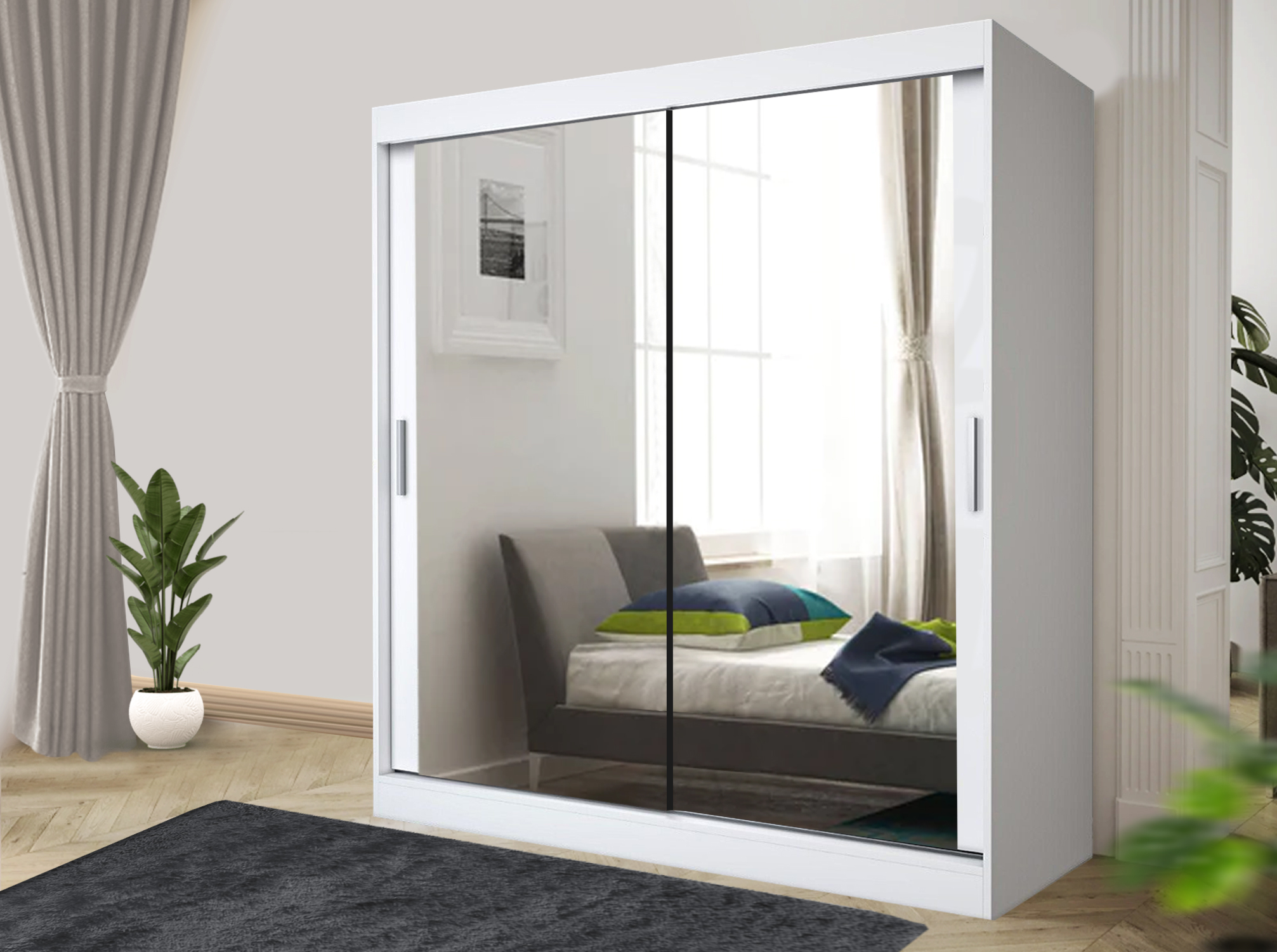 Rac3 White/Grey/Black Stylish Bedroom Sliding Wardrobe - Comes In /Oak And Width 100Cm/120Cm/150Cm/180Cm/203Cm/250Cm - 203Cm