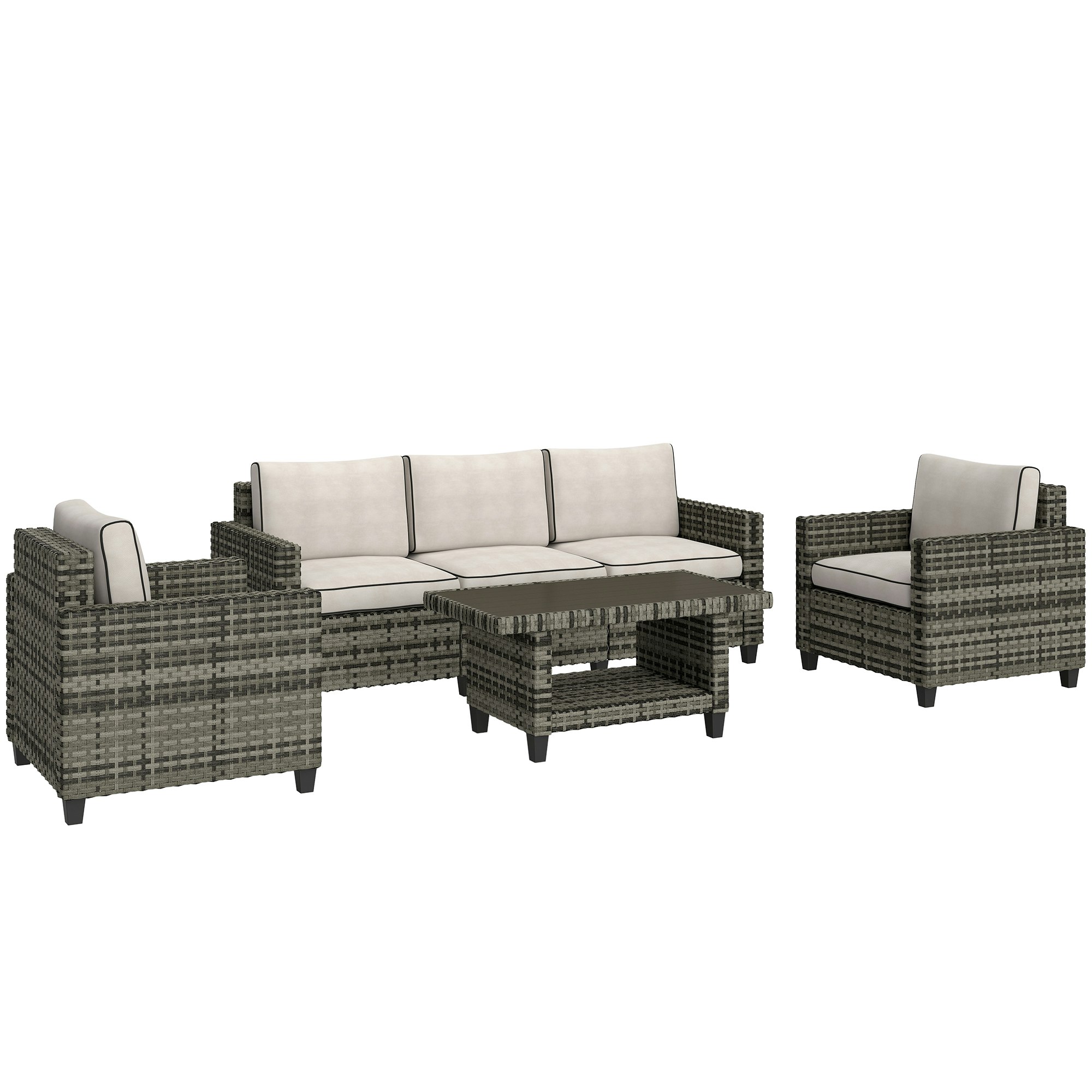 Outsunny Blue/Light/Grey 5 Seater Wicker Outdoor Furniture Set For Balcony, Navy - Pe Rattan - 100L X Size 55W X 46H Cm