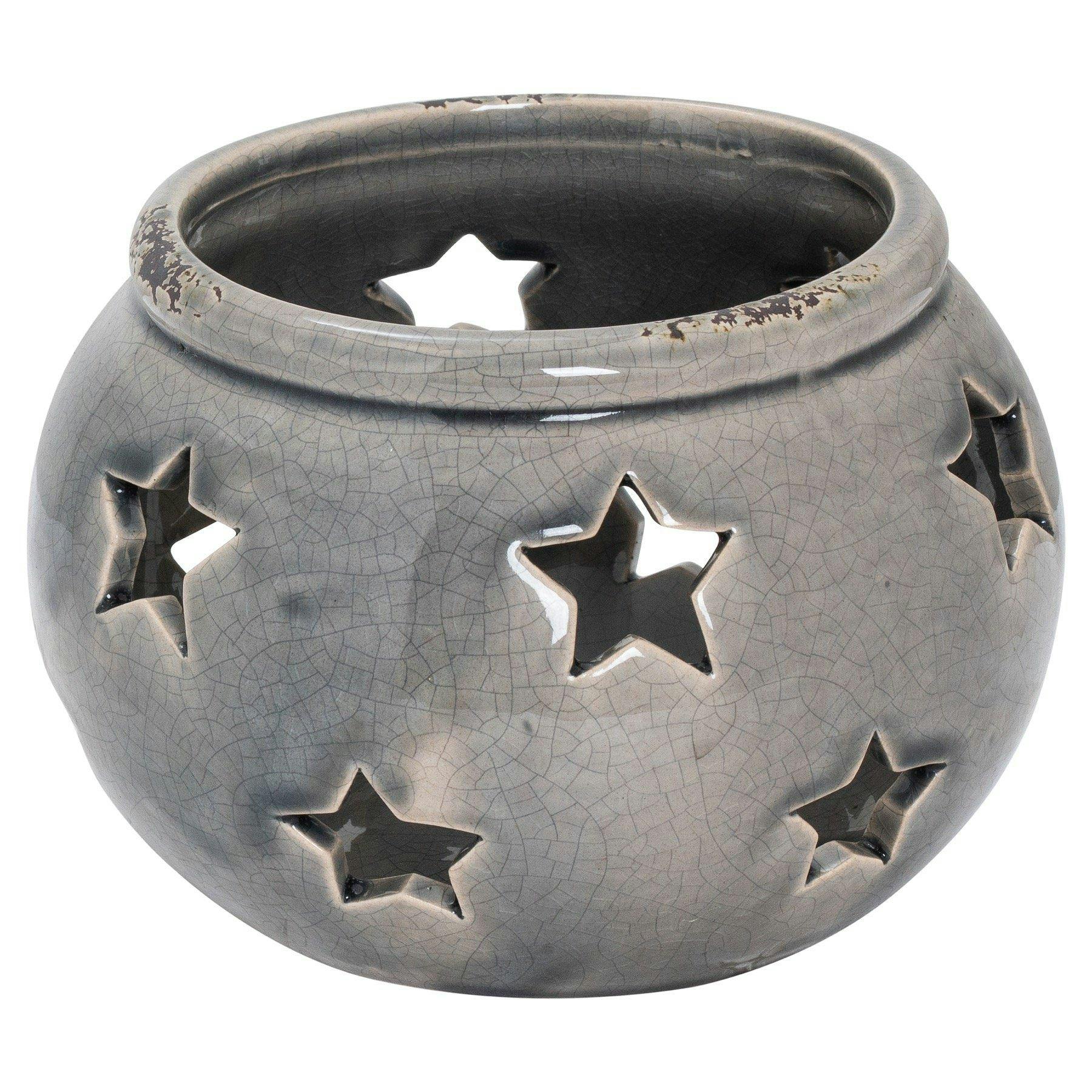 Rackhams Grey Ceramic Star Candle Holder - 15Cm X 18Cm X 18Cm - 100% Mixed