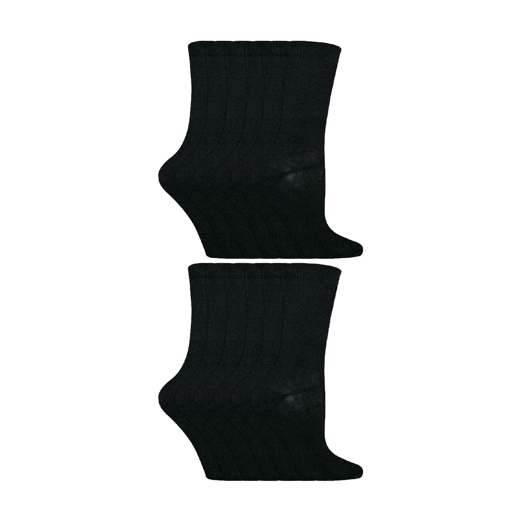 Sock Snob Black 12 Pair Kids Soft Cotton Colourful Casual Plain Dress Socks - 9-12 Uk