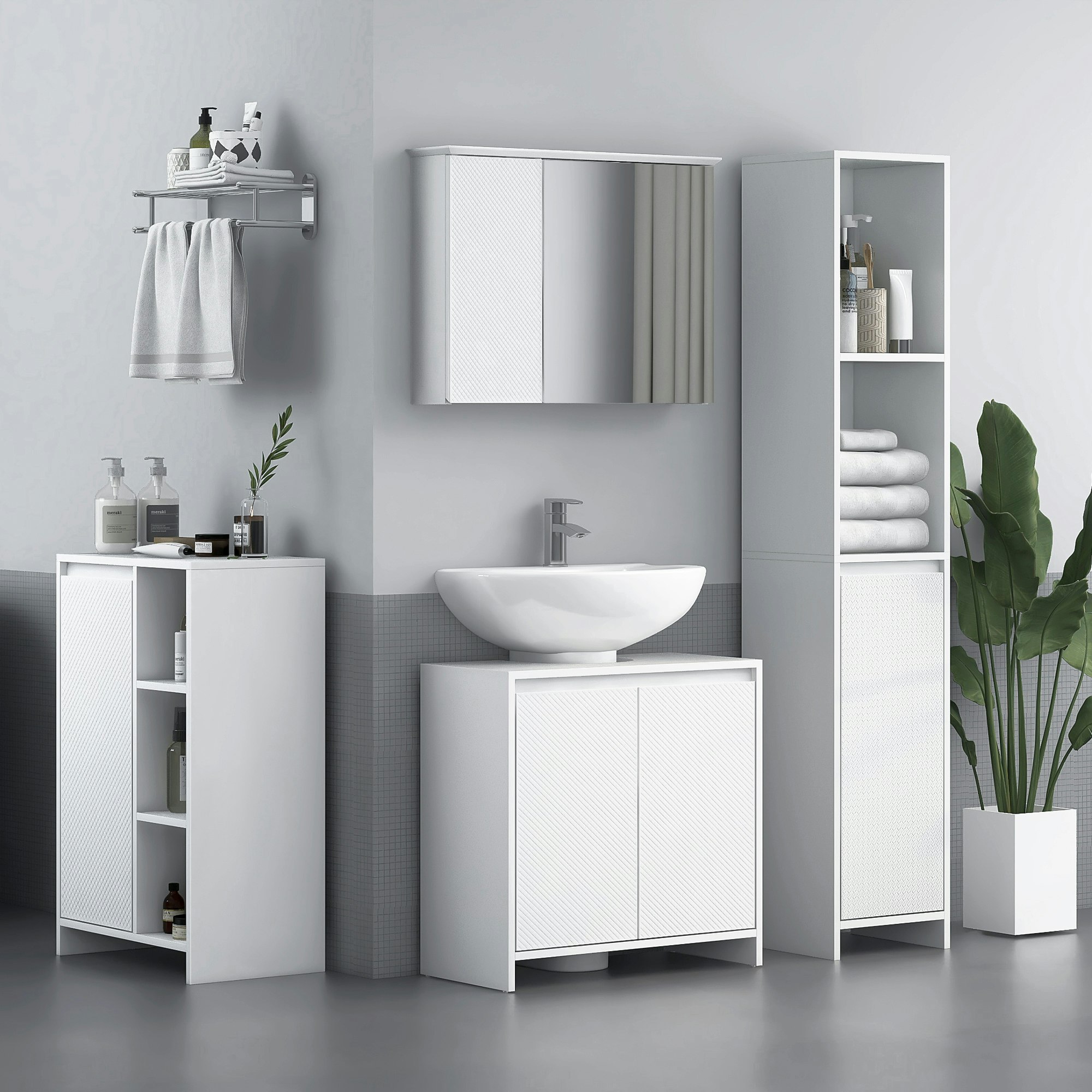Homcom White Freestanding Under Sink Cabinet With 2 Doors And Shelf, - Mdf - Modern