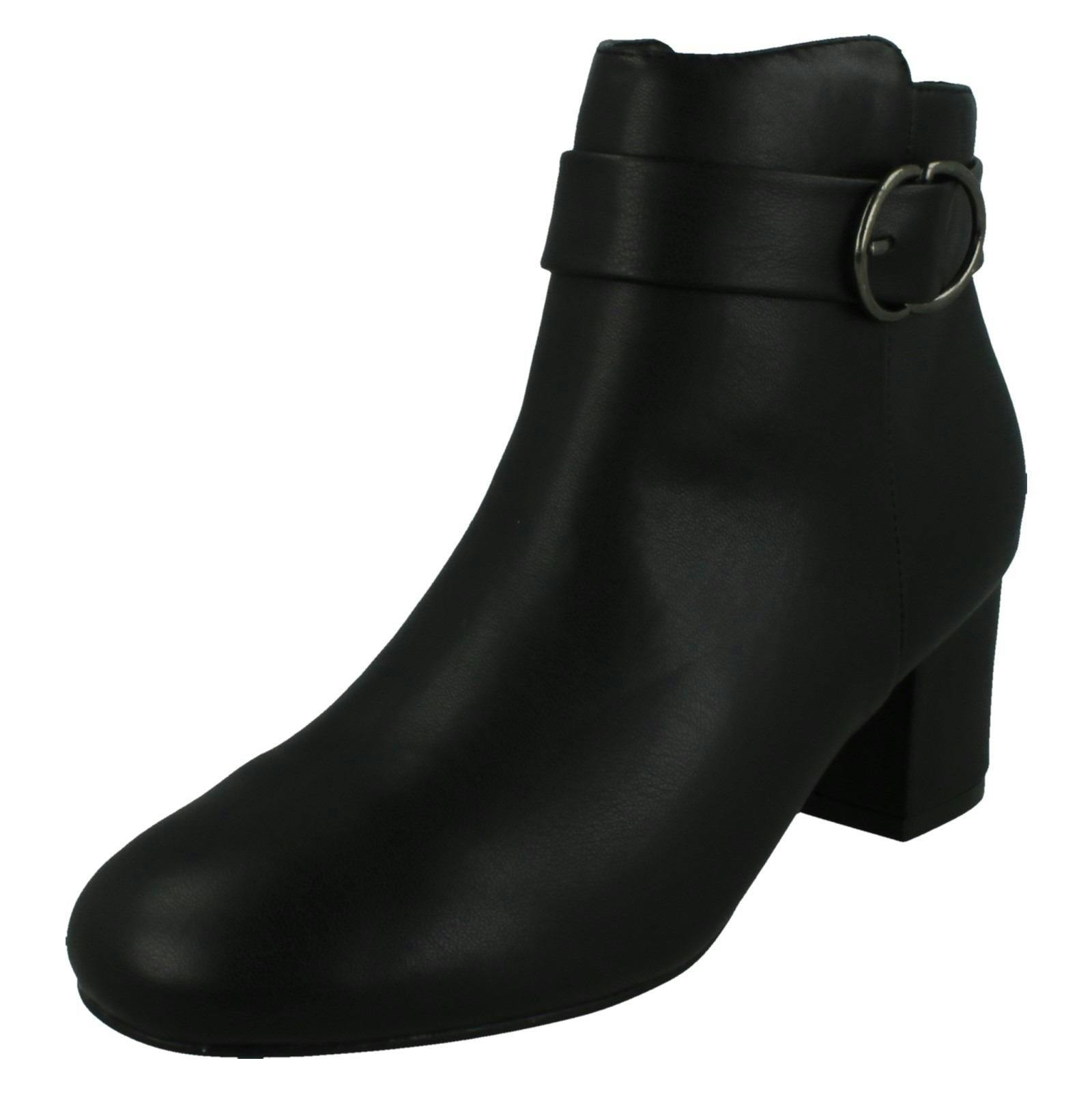 Spot On Women's Black Block Heel Wide Fit Ankle Boot With Buckle And Inside Zip F51247 - Uk 5