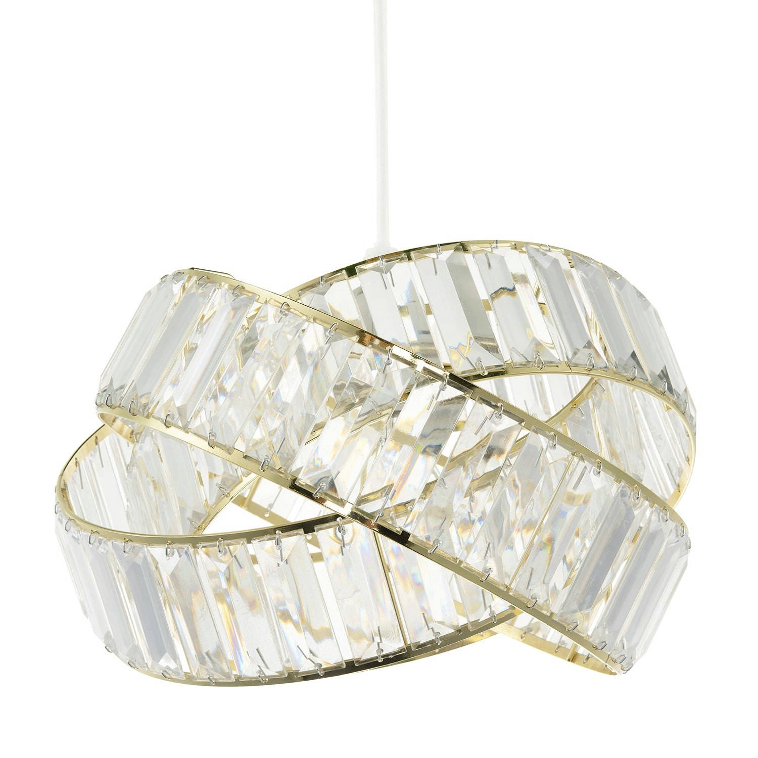 Happy Homewares Gold Modern Three Ring Pendant Shade With Transparent Acrylic Prisms