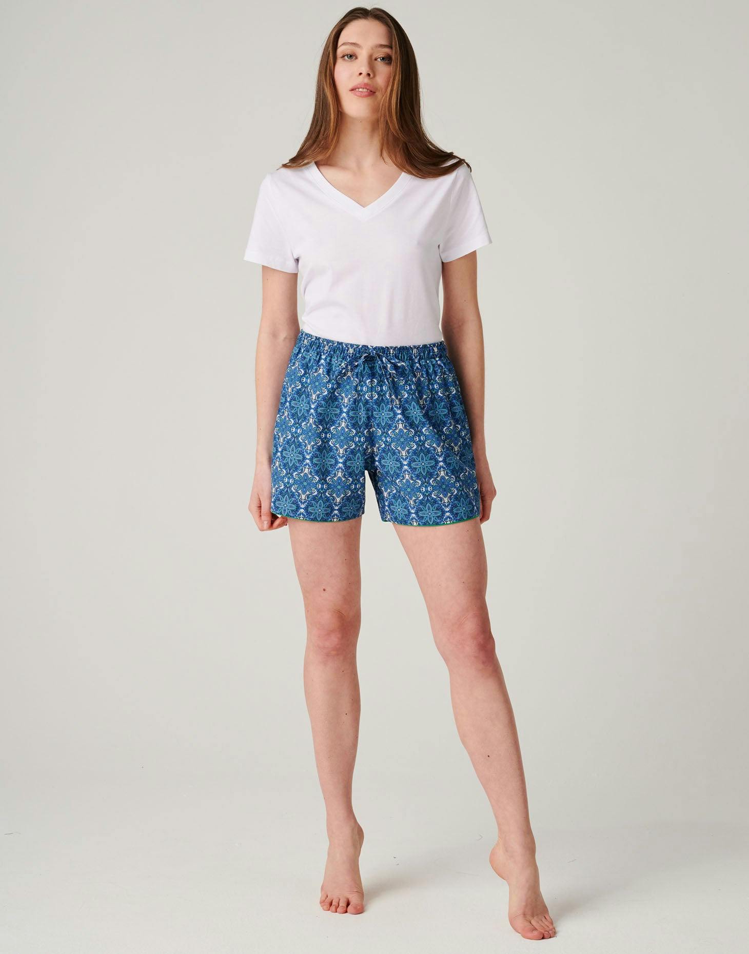 British Boxers Women's Crisp Cotton Sleep Shorts – Marrakesh Paisley - Small